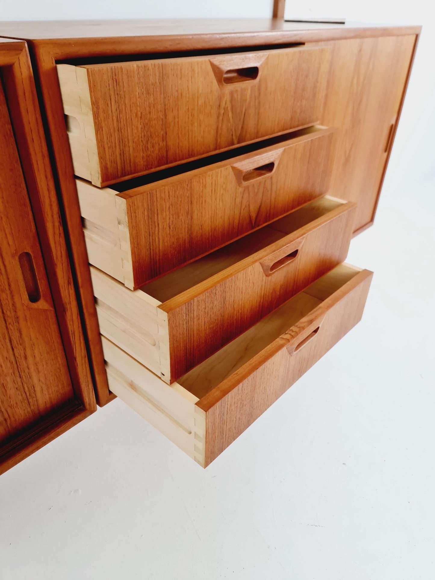 Rare Mid century Danish Teak Wall Unit 3 cabinet by Sven Ellekaer For Abert Hansen, Denmark, 1960s