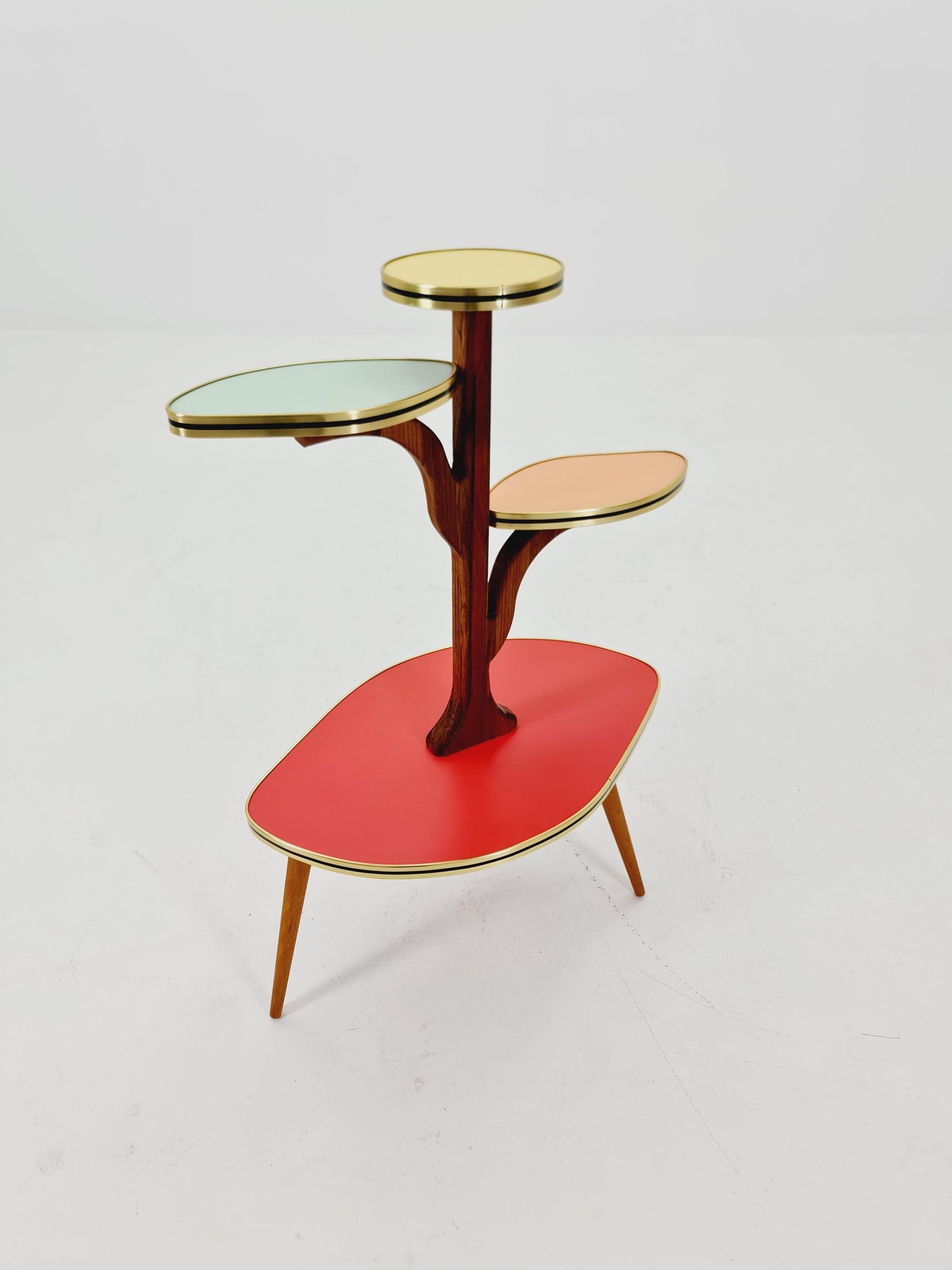Rare Large German Plant Stand, Colorful Vintage Mid-Century Minimalist Indoor Plant Stand Side Table Retro flower table, 1950s