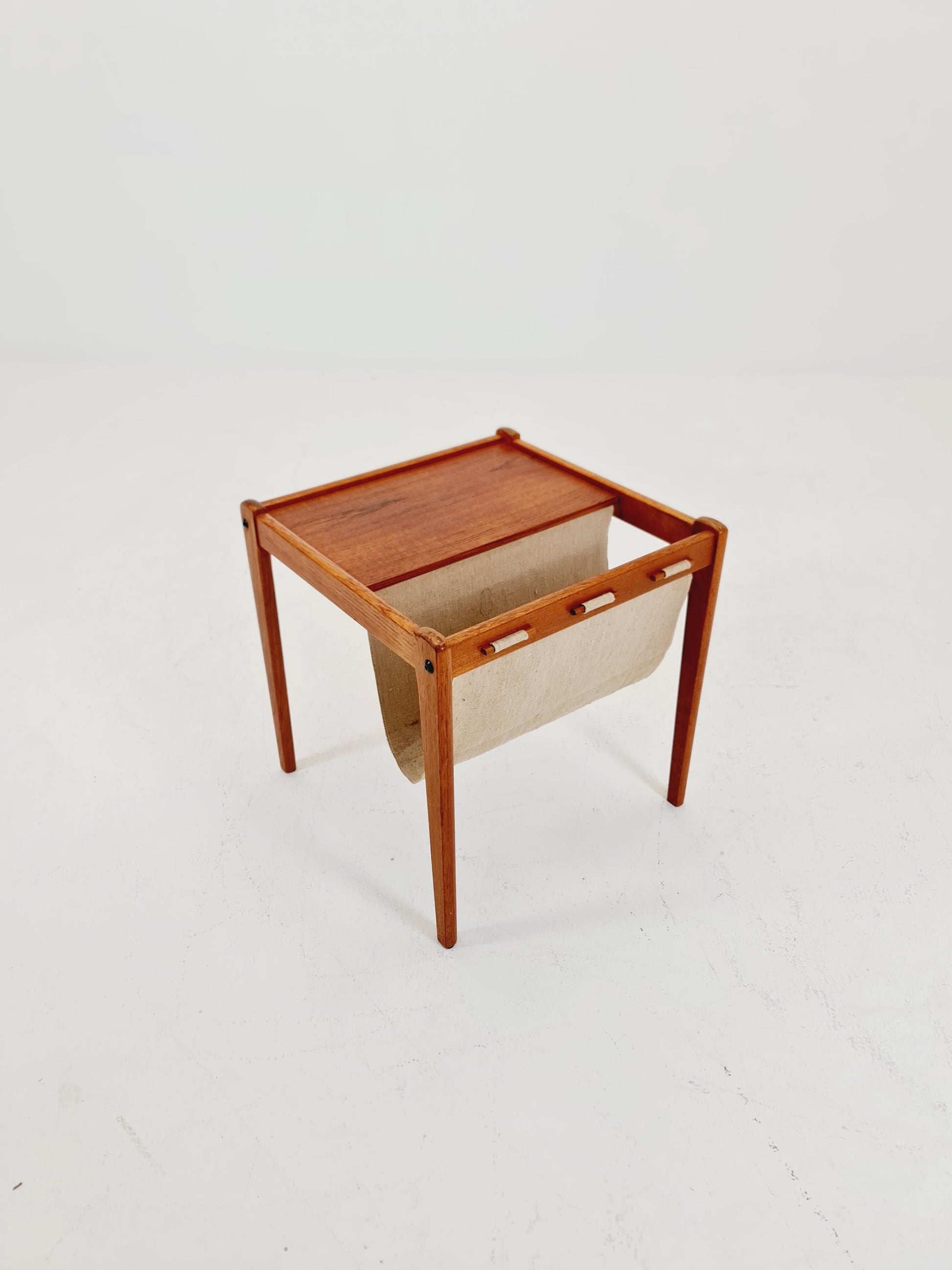 Danish Mid century solid teak Side table magazine rack by Brdr.Furbo For spottrup , 1960s
