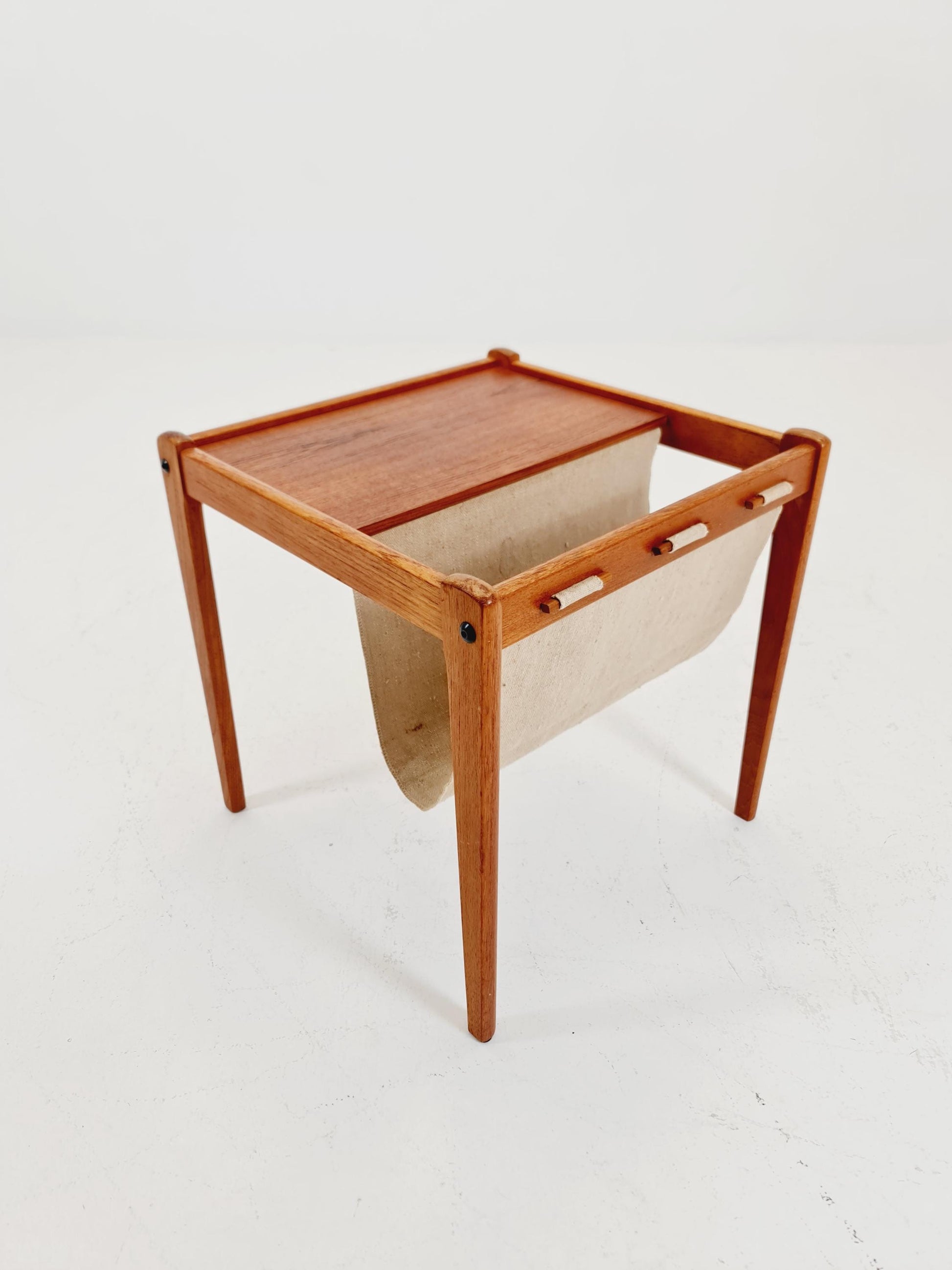 Danish Mid century solid teak Side table magazine rack by Brdr.Furbo For spottrup , 1960s