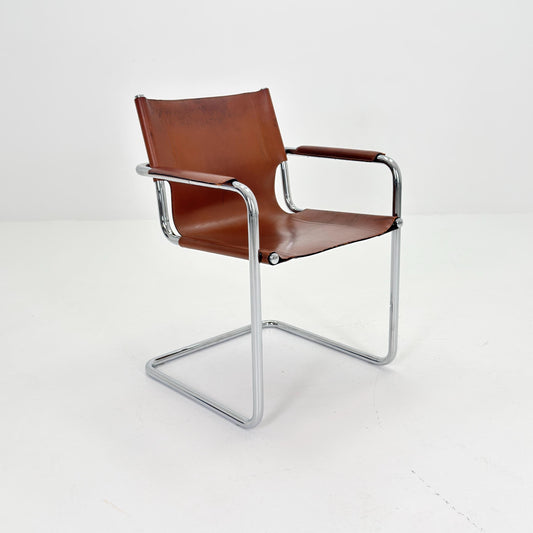 Mid century Matteo Grassi MG5 Dark Cognac Leather Bauhaus Chair, 1980s Italy — Mart Stam & Marcel Breuer