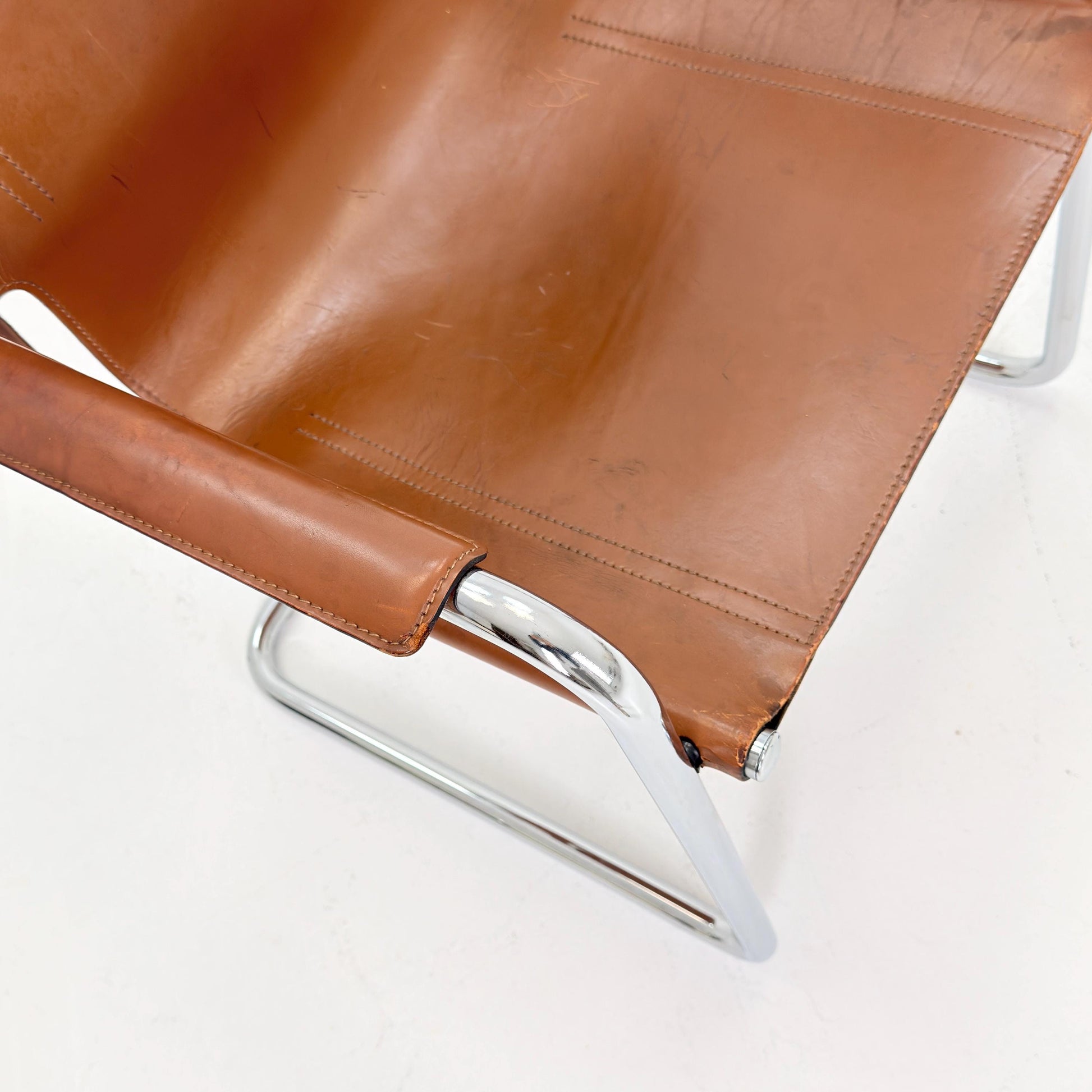 Mid century Matteo Grassi MG5 Dark Cognac Leather Bauhaus Chair, 1980s Italy — Mart Stam & Marcel Breuer