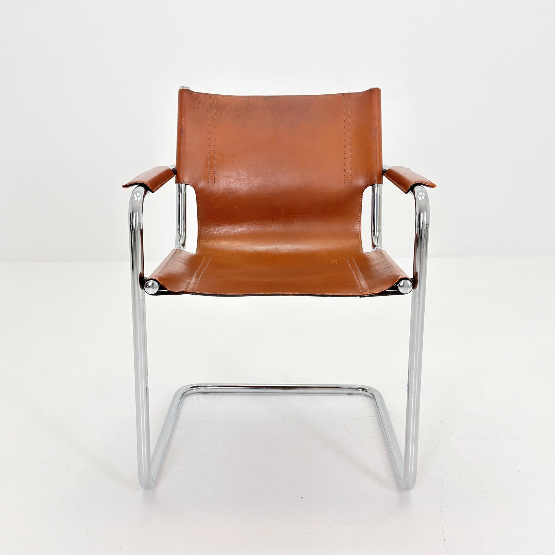 Mid century Matteo Grassi MG5 Dark Cognac Leather Bauhaus Chair, 1980s Italy — Mart Stam & Marcel Breuer