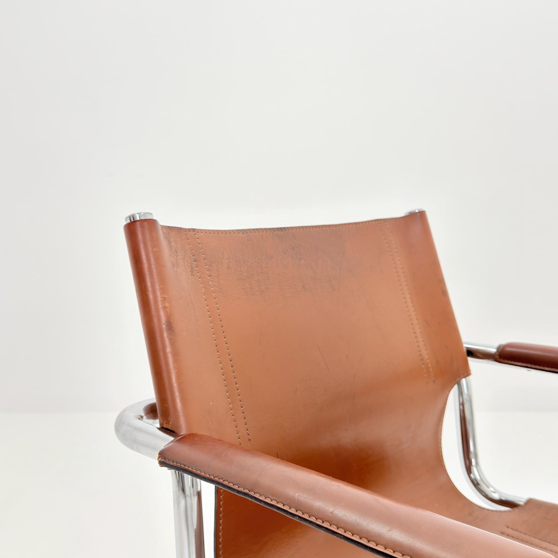 Mid century Matteo Grassi MG5 Dark Cognac Leather Bauhaus Chair, 1980s Italy — Mart Stam & Marcel Breuer
