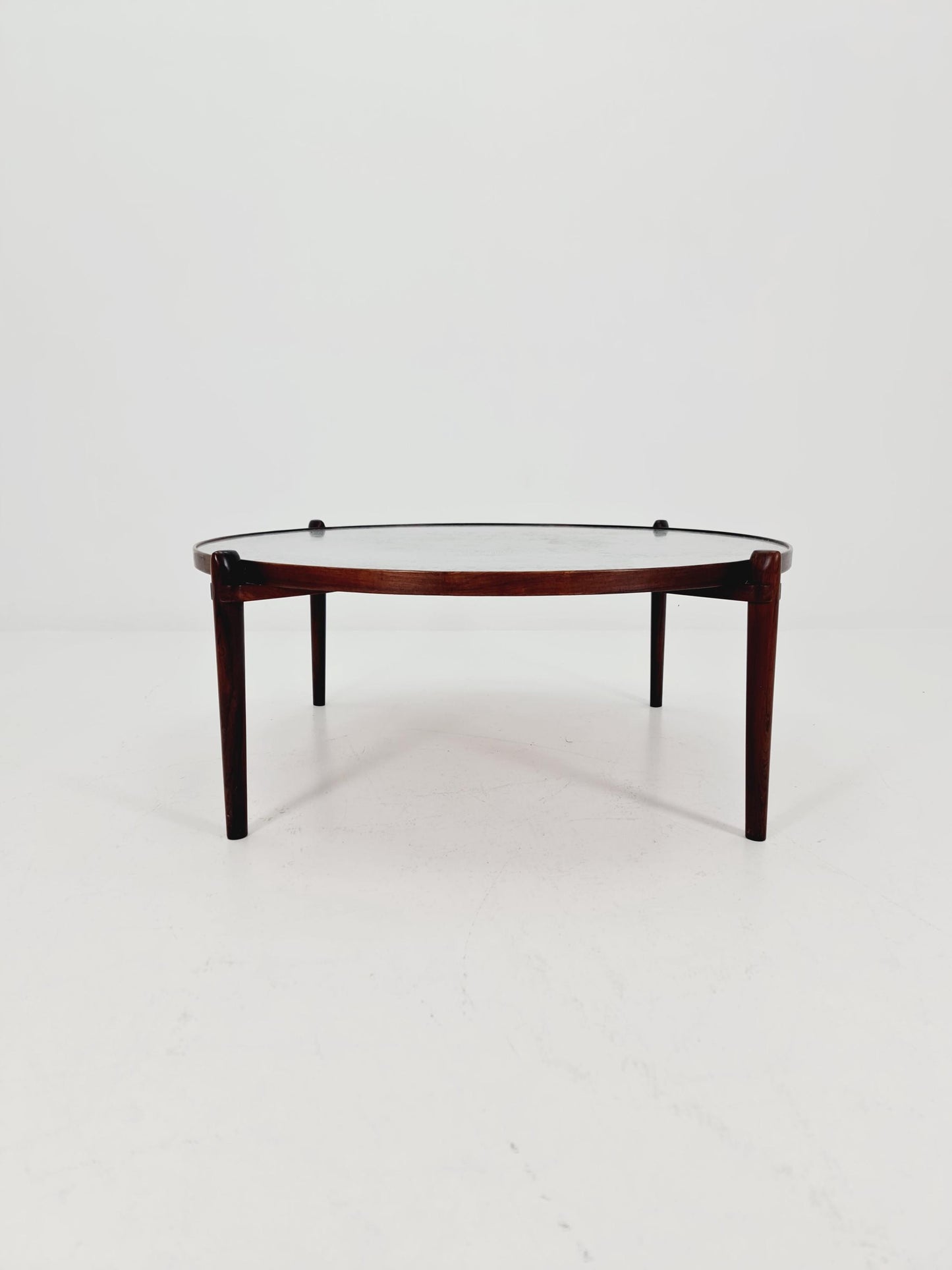 Rare vintage rosewood and an iset etched alumiunm coffe table by Heinz Lilenthal model E8 1970s