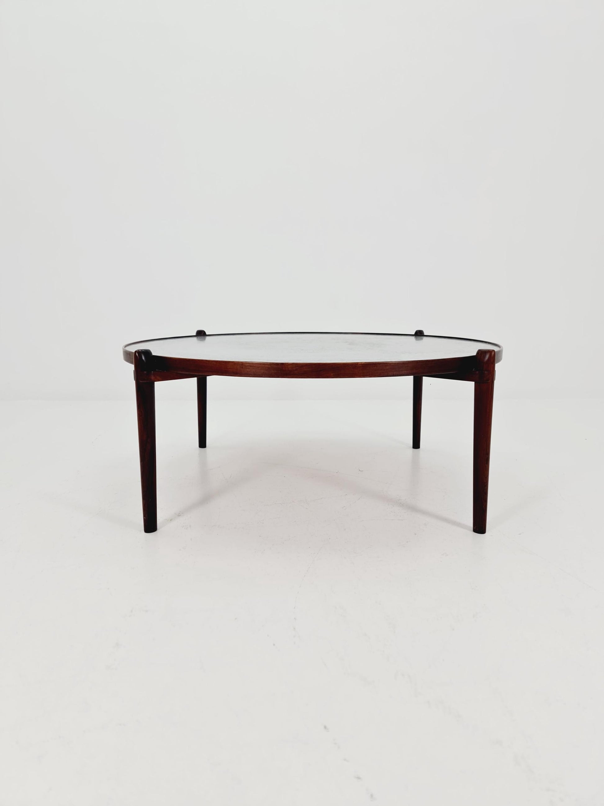 Rare vintage rosewood and an iset etched alumiunm coffe table by Heinz Lilenthal model E8 1970s