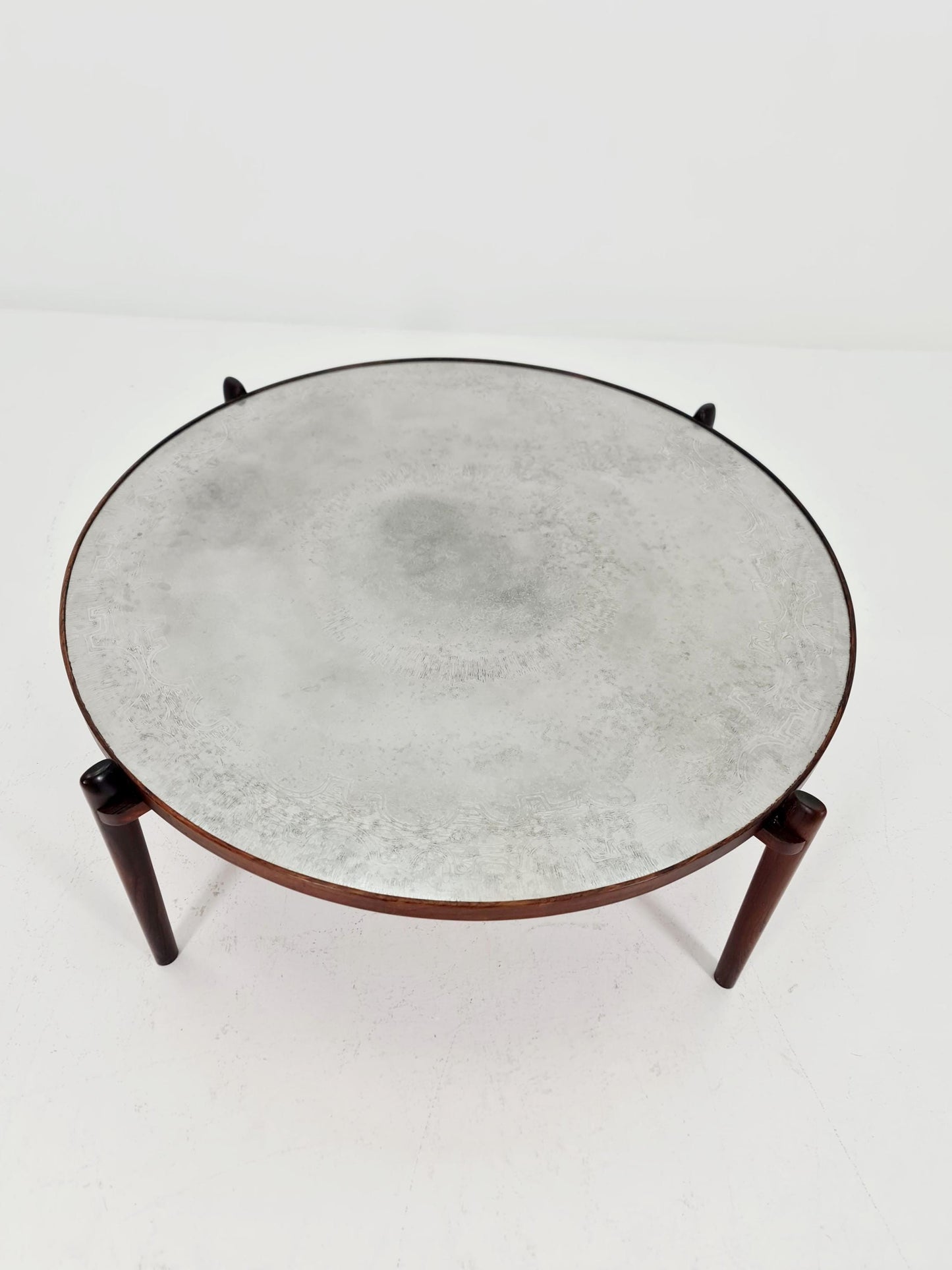 Rare vintage rosewood and an iset etched alumiunm coffe table by Heinz Lilenthal model E8 1970s