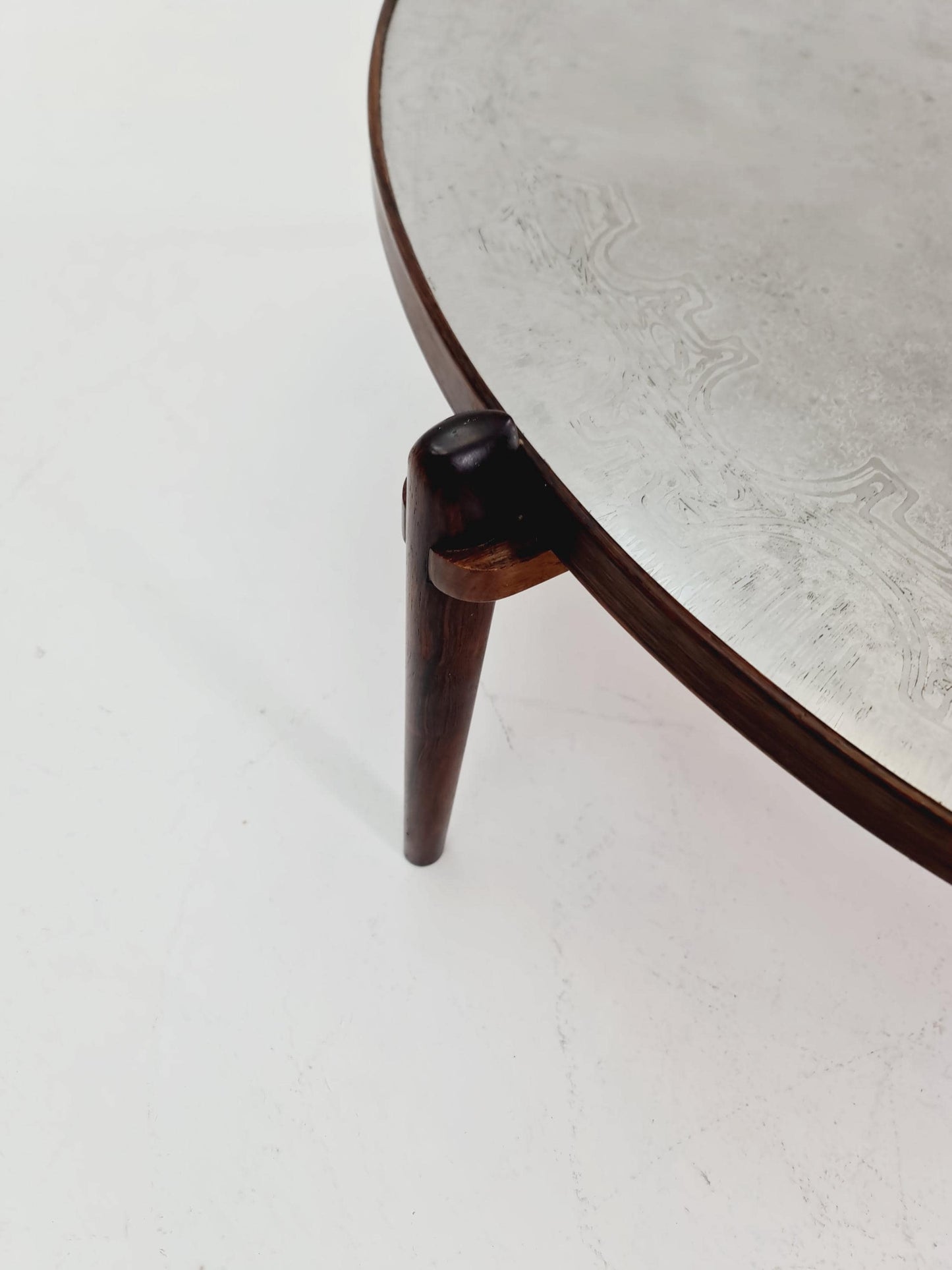 Rare vintage rosewood and an iset etched alumiunm coffe table by Heinz Lilenthal model E8 1970s