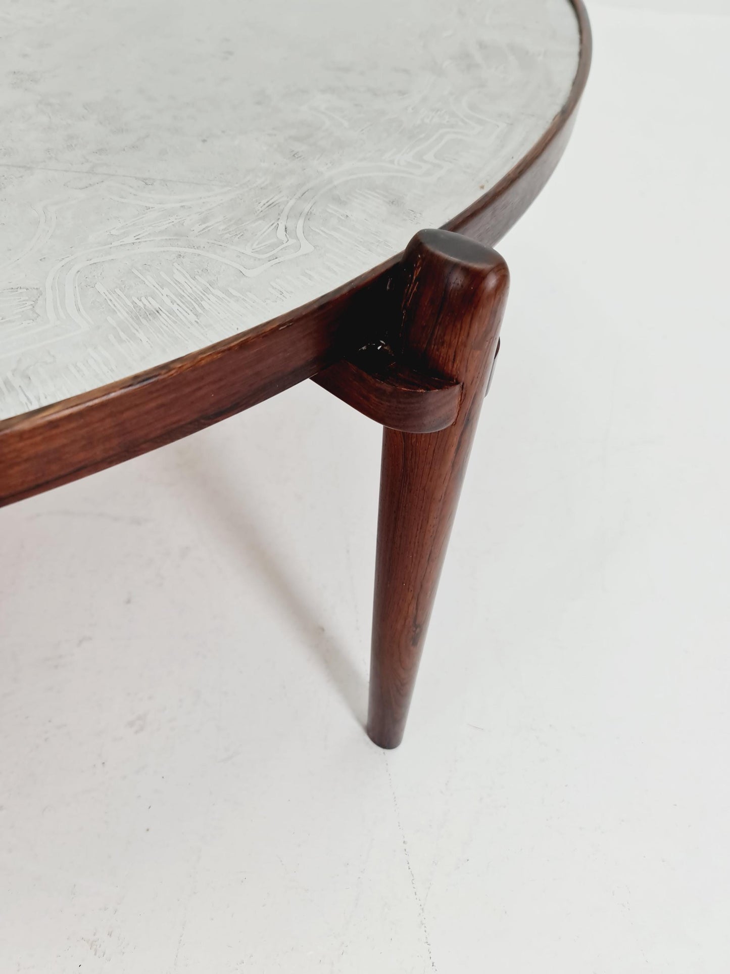 Rare vintage rosewood and an iset etched alumiunm coffe table by Heinz Lilenthal model E8 1970s
