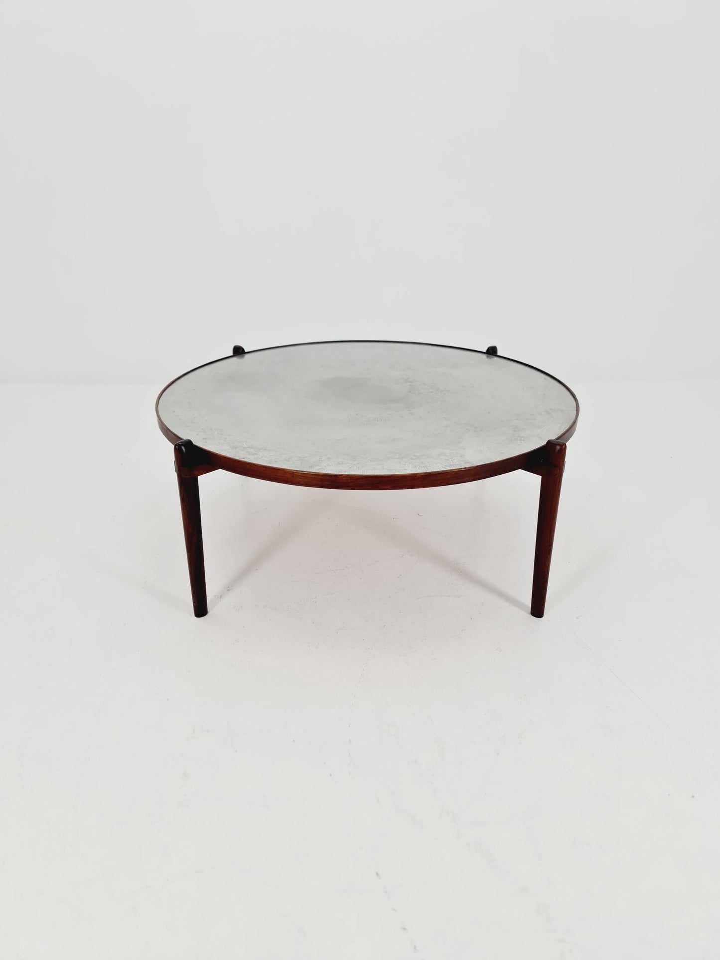 Rare vintage rosewood and an iset etched alumiunm coffe table by Heinz Lilenthal model E8 1970s