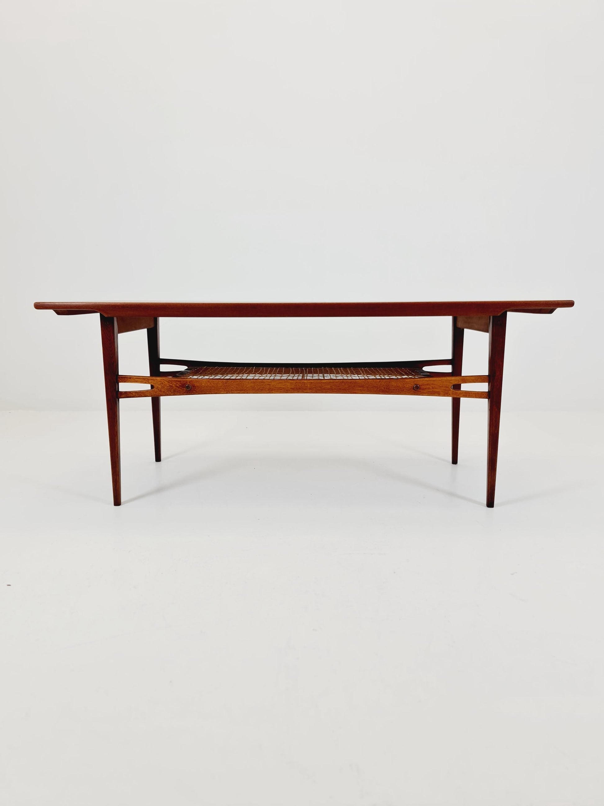 Mid century Danish Teak & Rattan Coffee table by Trioh Möbler Denmark, 1960s