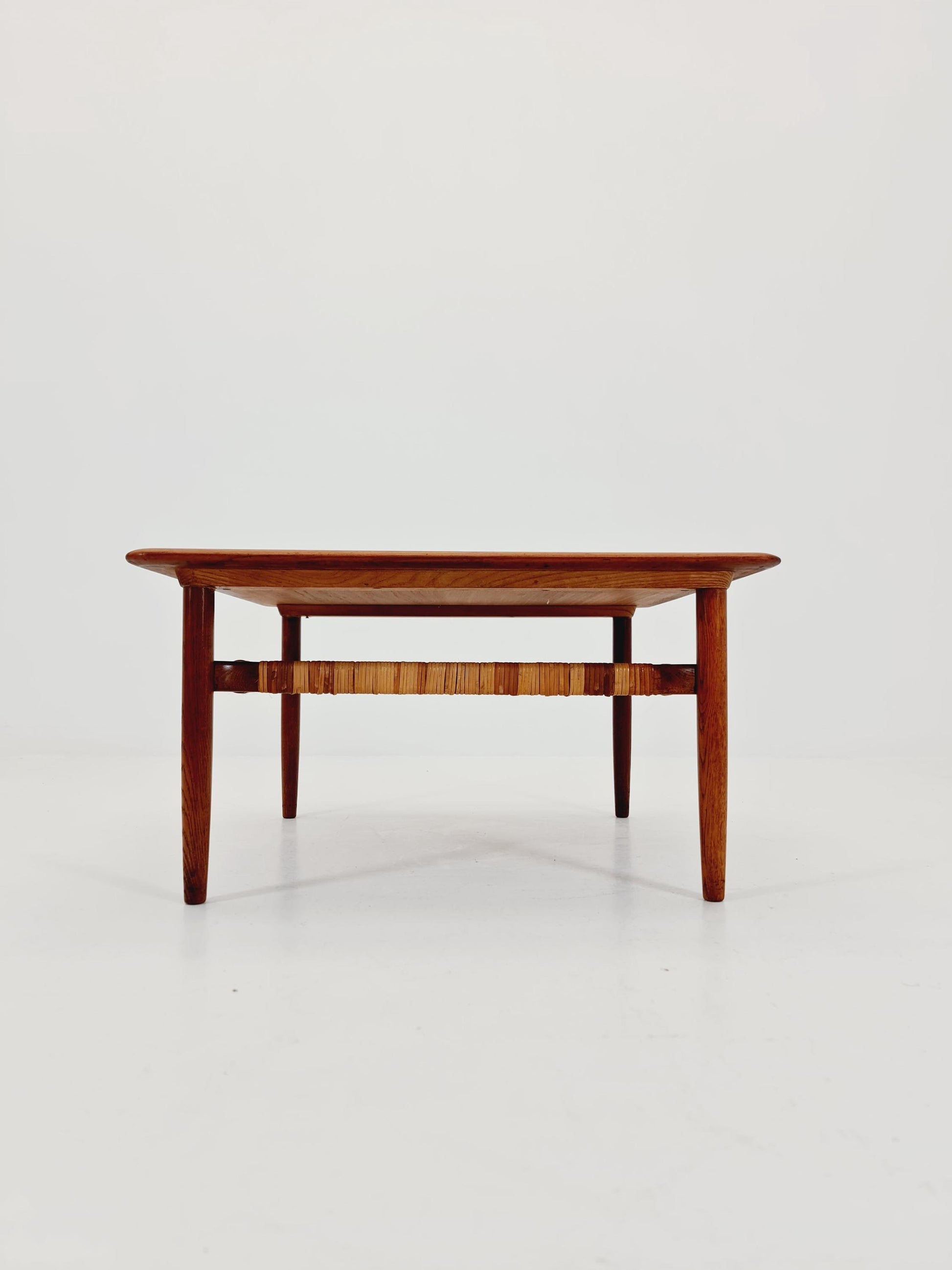 Mid century Danish Teak & Rattan Coffee table by Kurt Østervig for jason MØbler Denmark, 1960s