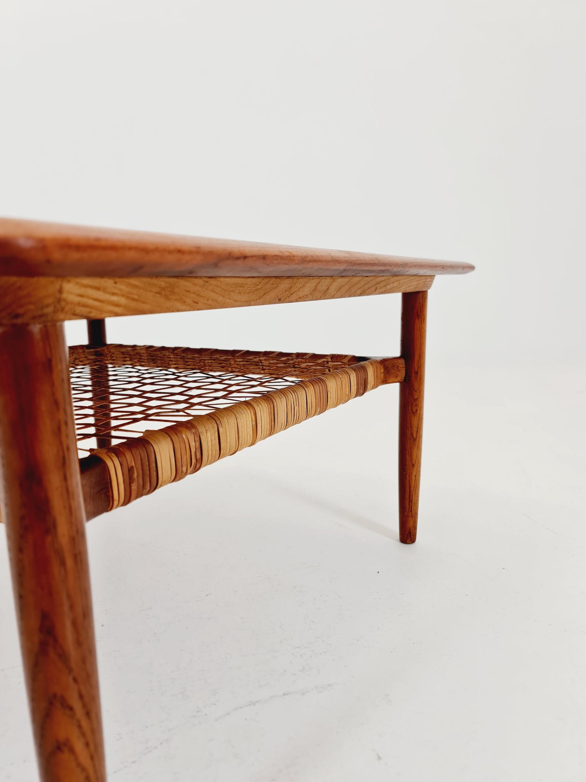 Mid century Danish Teak & Rattan Coffee table by Kurt Østervig for jason MØbler Denmark, 1960s