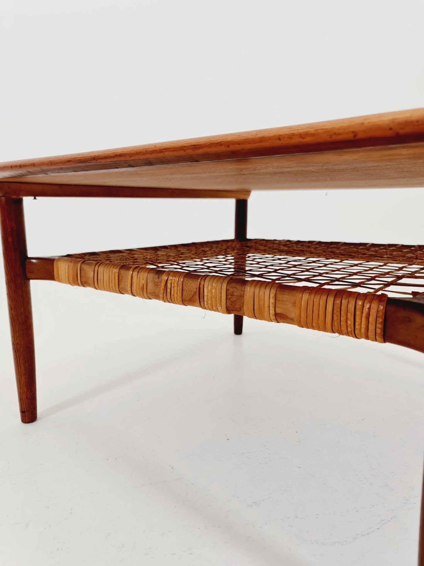 Mid century Danish Teak & Rattan Coffee table by Kurt Østervig for jason MØbler Denmark, 1960s