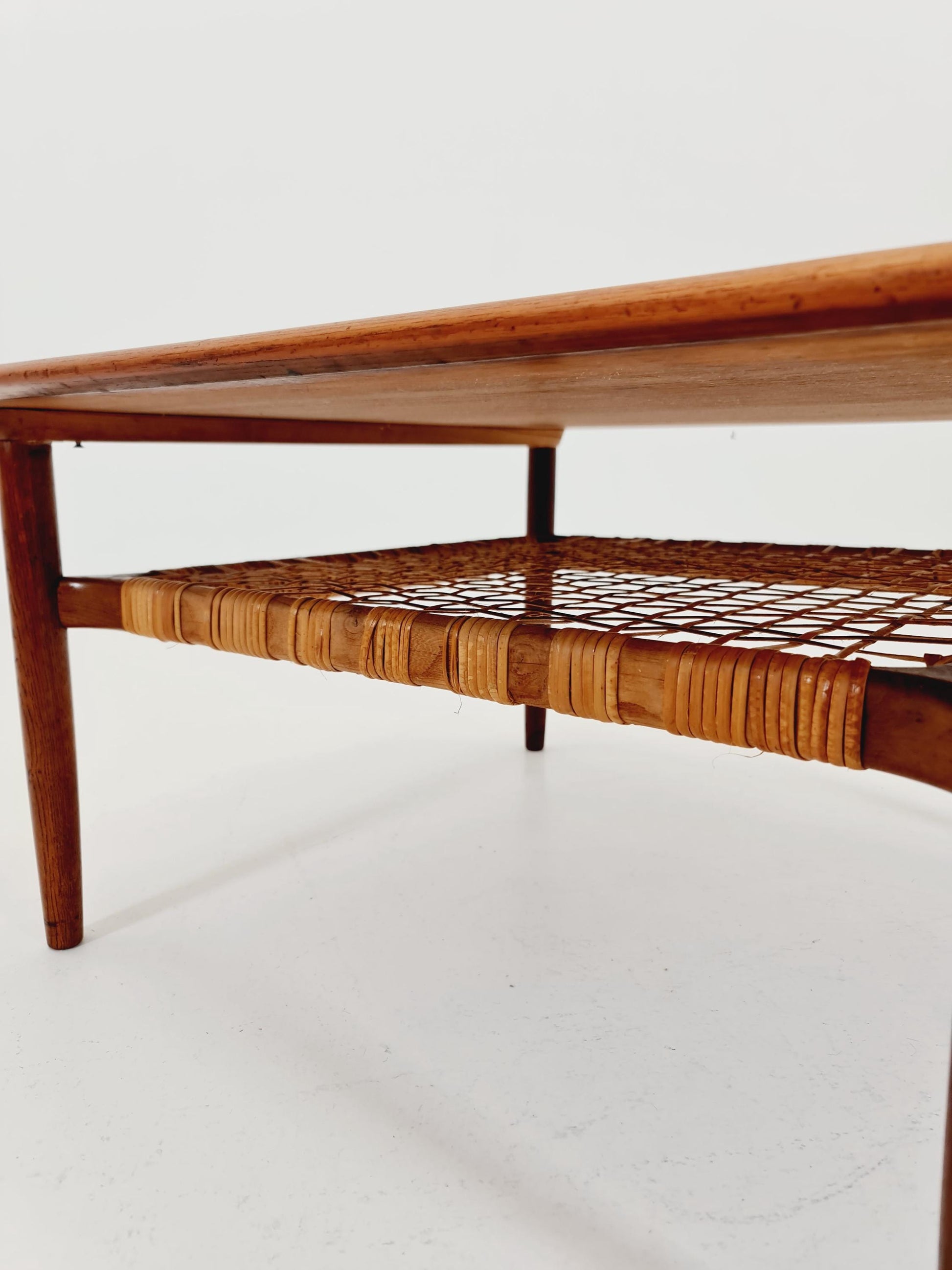 Mid century Danish Teak & Rattan Coffee table by Kurt Østervig for jason MØbler Denmark, 1960s