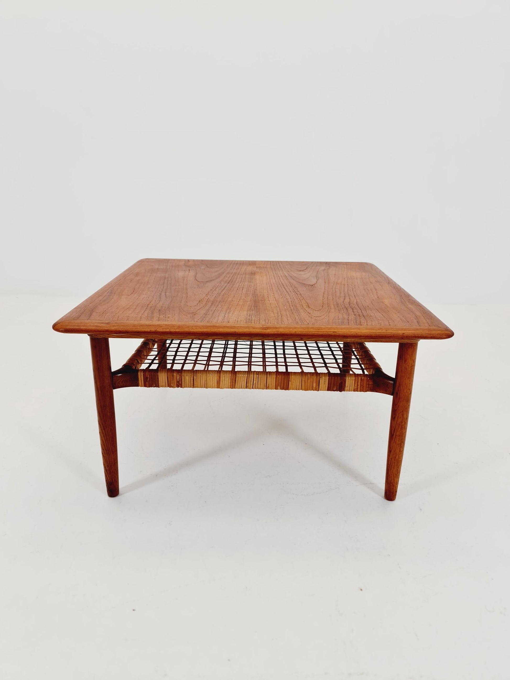 Mid century Danish Teak & Rattan Coffee table by Kurt Østervig for jason MØbler Denmark, 1960s