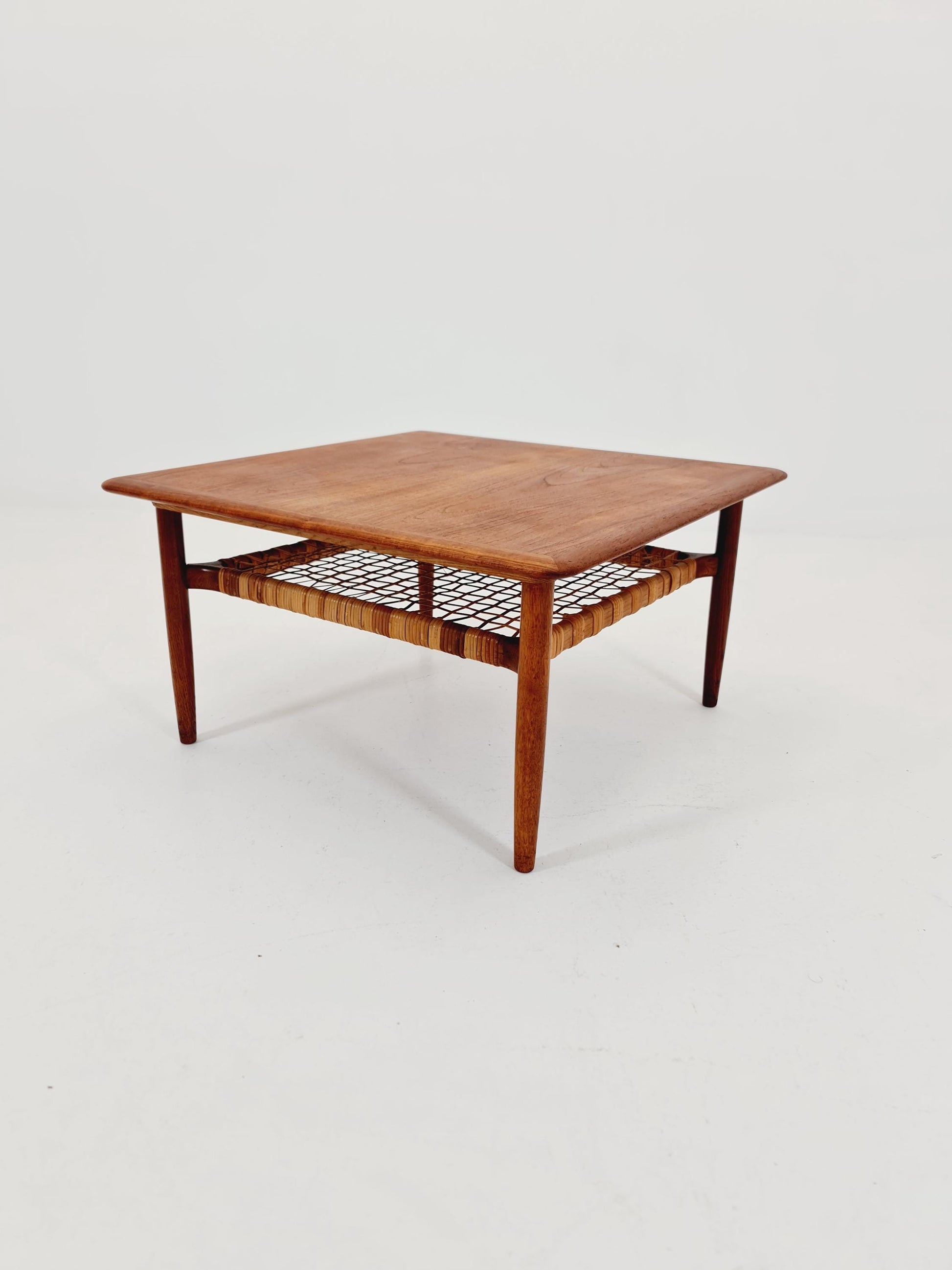 Mid century Danish Teak & Rattan Coffee table by Kurt Østervig for jason MØbler Denmark, 1960s