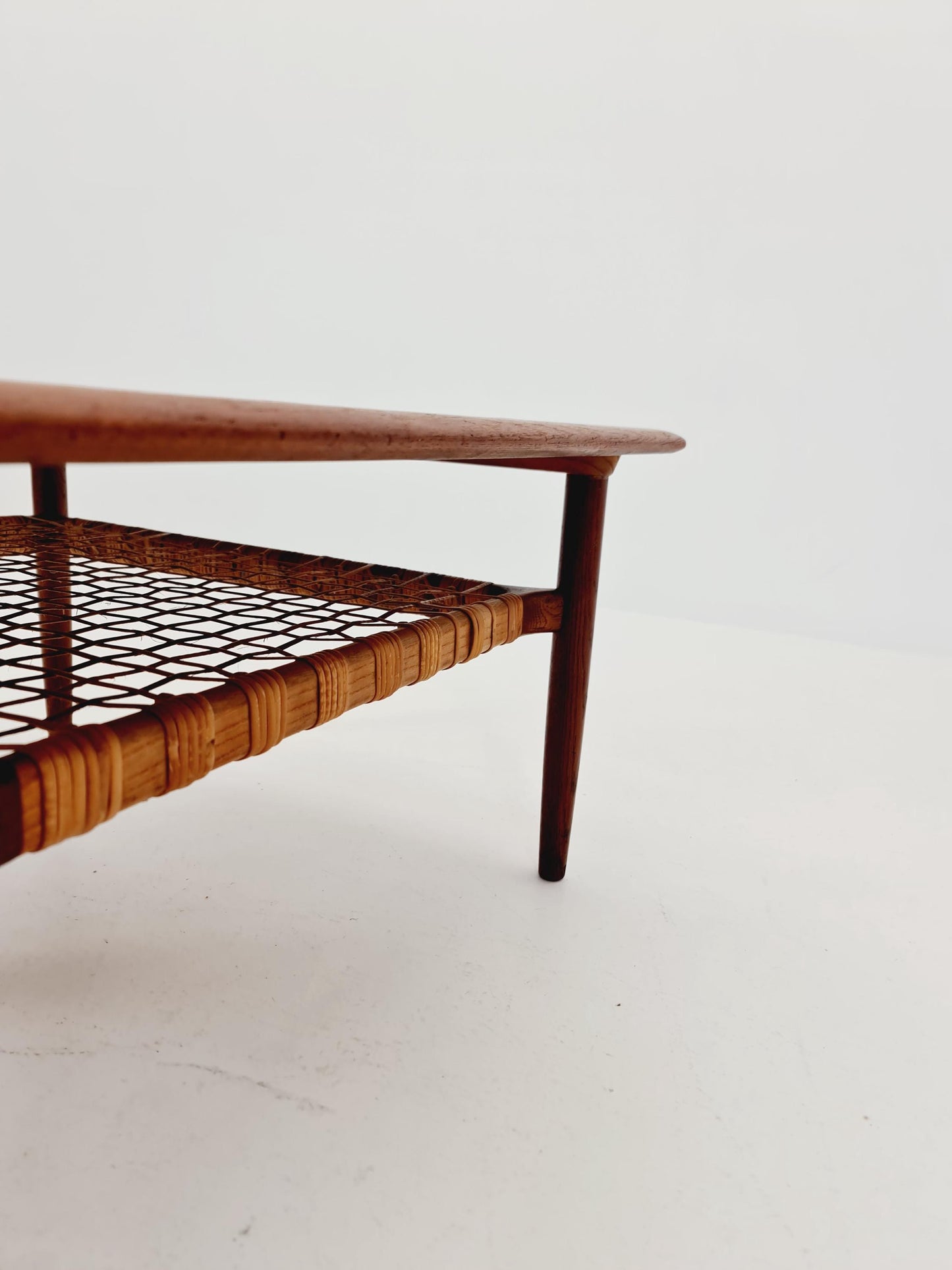 Mid century Danish Teak & Rattan Coffee table by Kurt Østervig for jason MØbler Denmark, 1960s