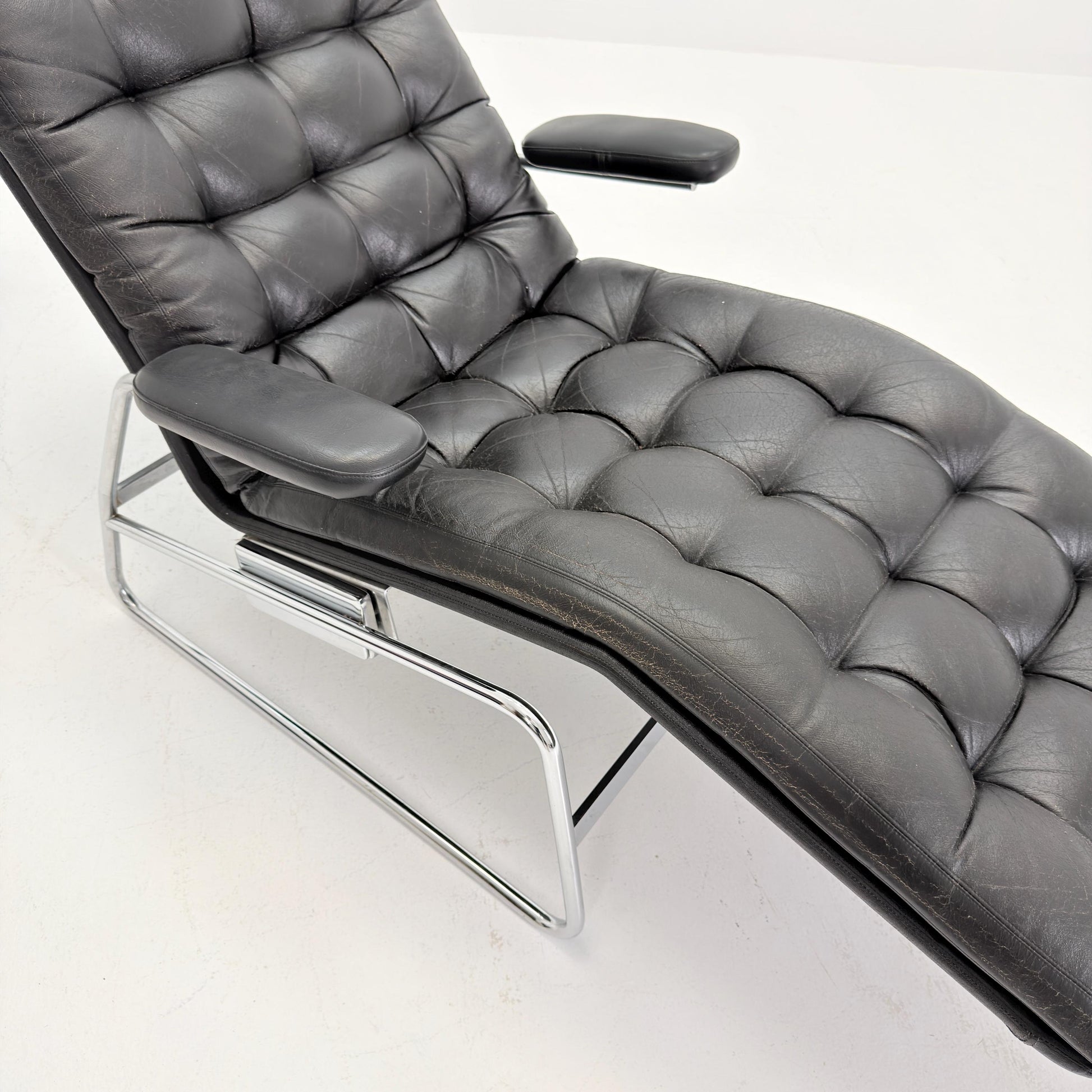 Rare Mid Century Fenix easy leather chair for DUX by Sam Larsson 1970s Sweden