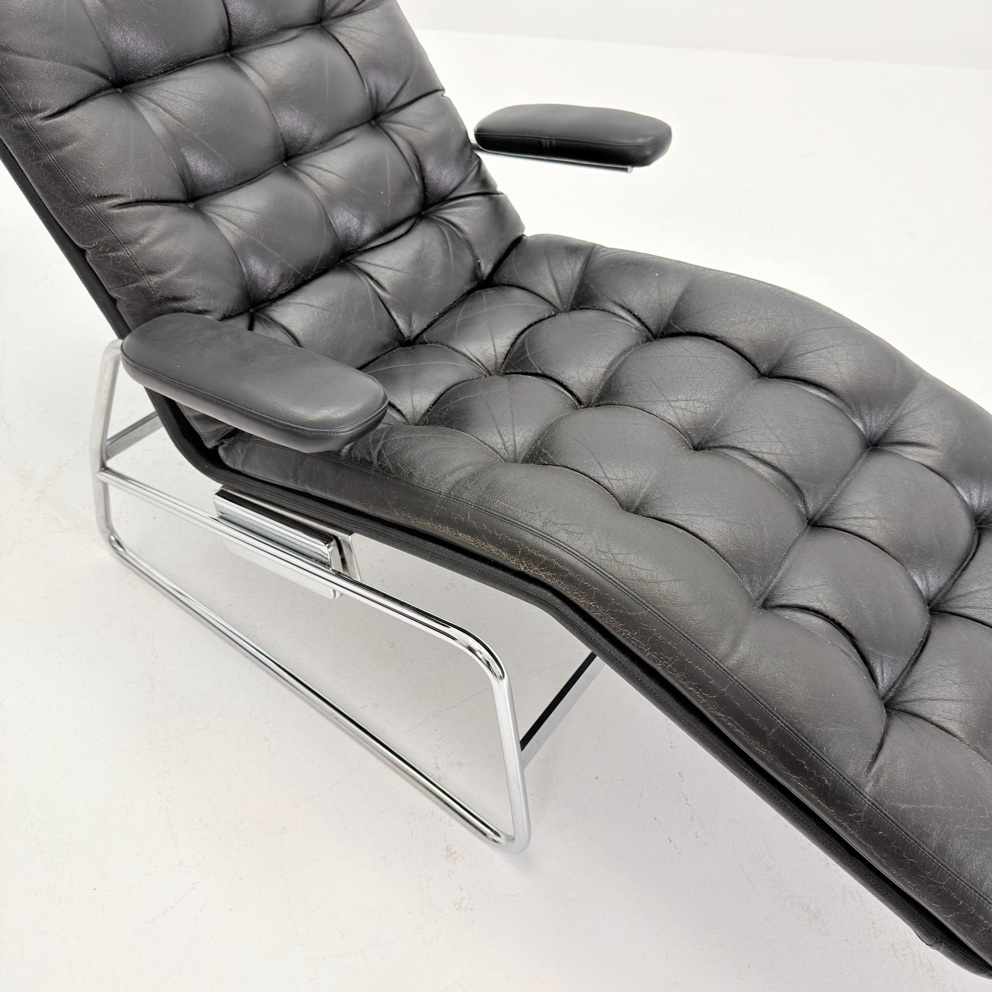 Rare Mid Century Fenix easy leather chair for DUX by Sam Larsson 1970s Sweden