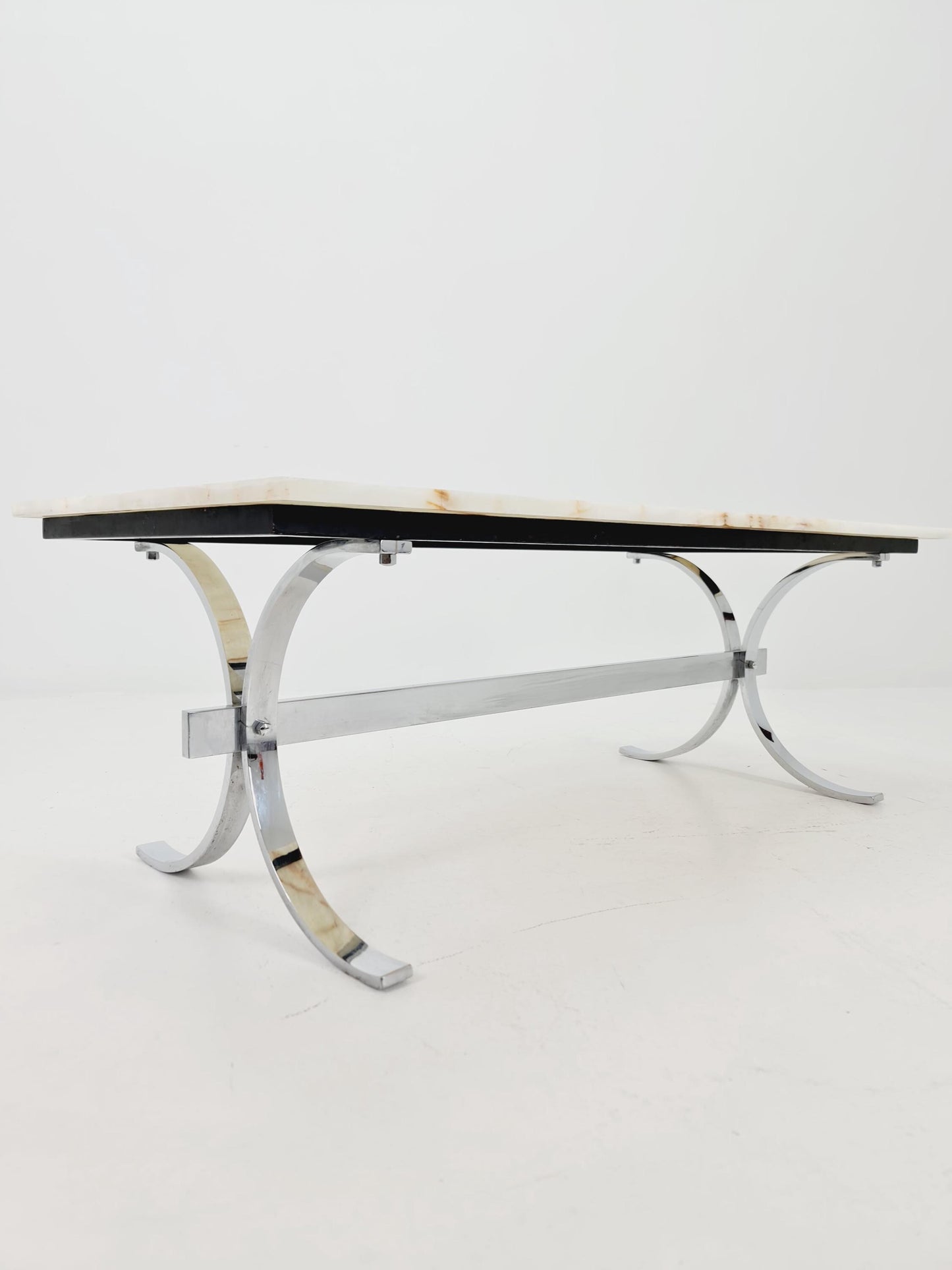Mid-Century Modern Onyx and Chrome Coffee Table 1970s