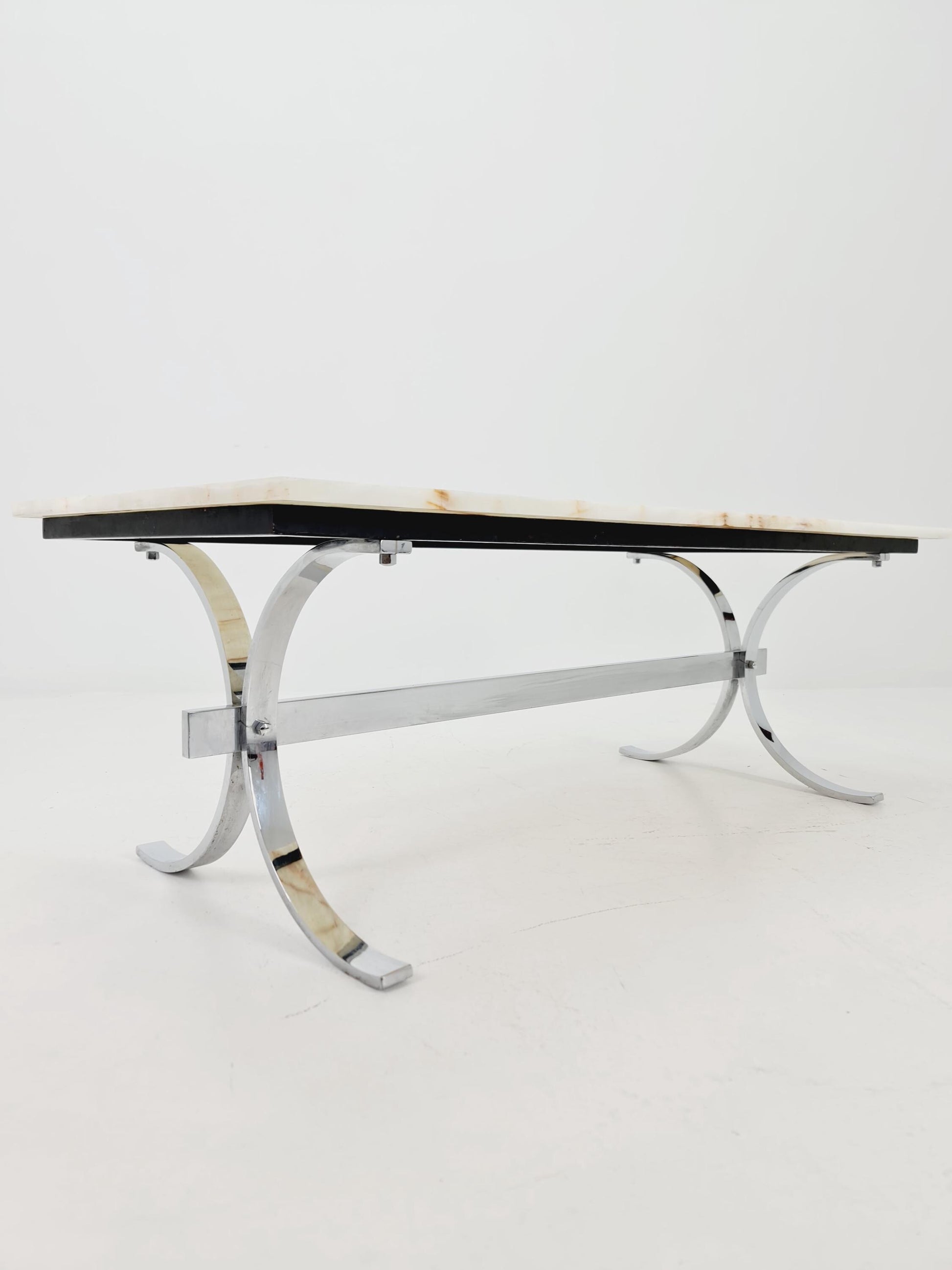 Mid-Century Modern Onyx and Chrome Coffee Table 1970s