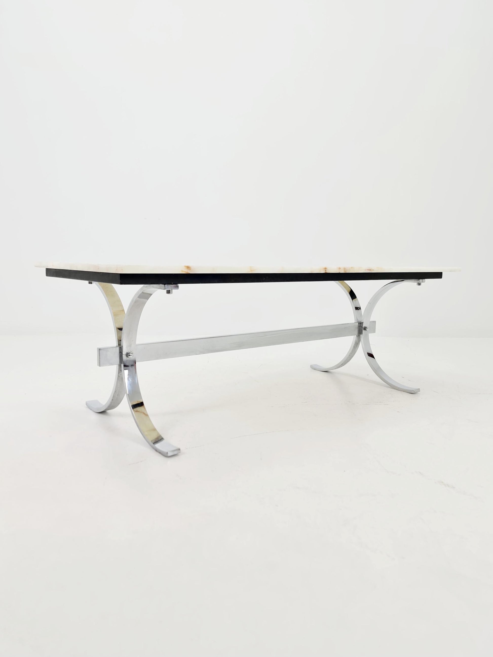 Mid-Century Modern Onyx and Chrome Coffee Table 1970s