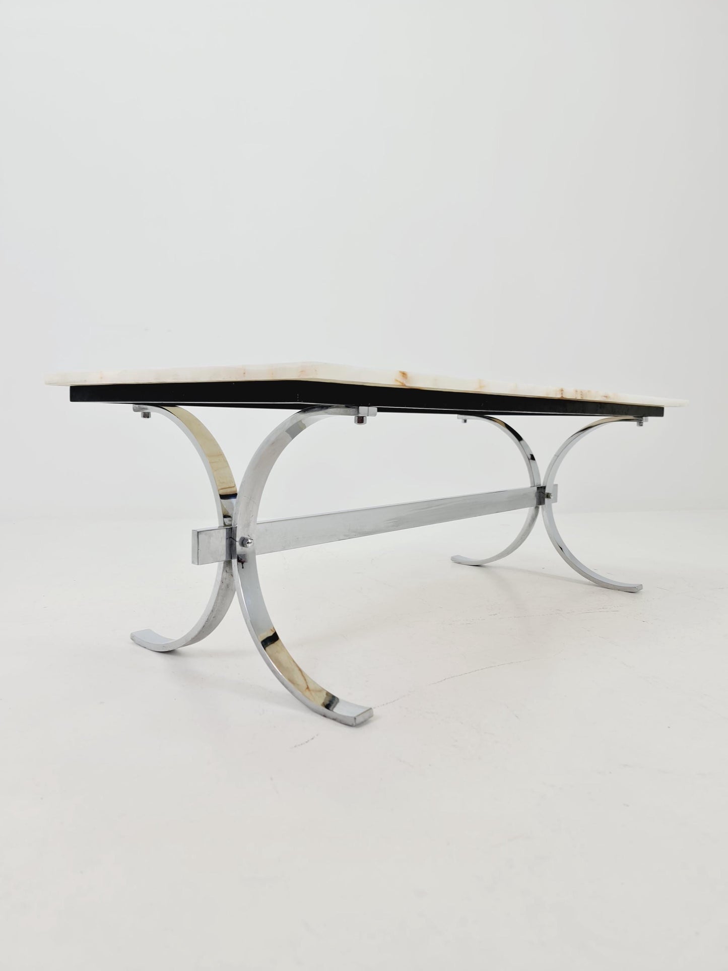 Mid-Century Modern Onyx and Chrome Coffee Table 1970s