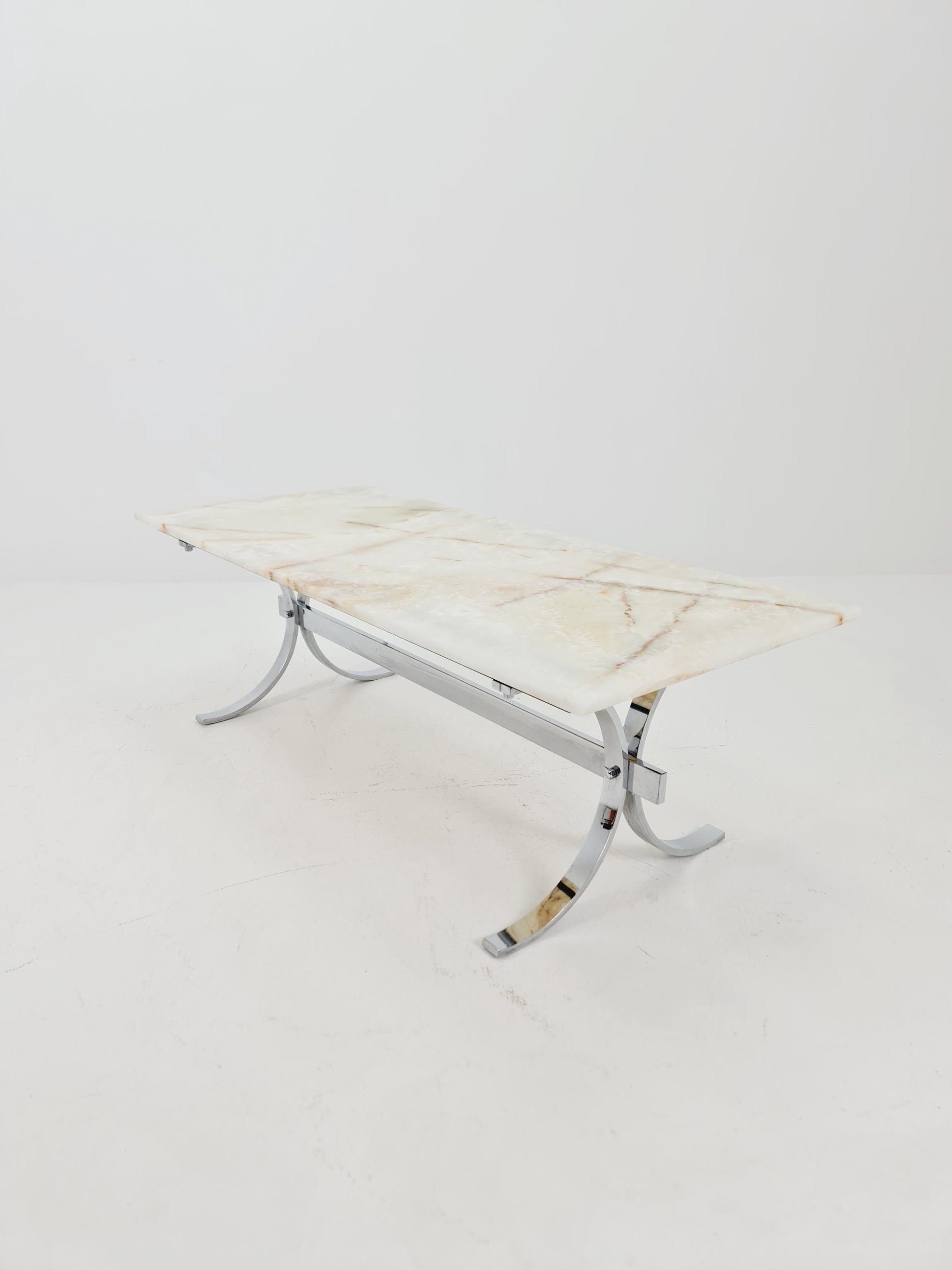 Mid-Century Modern Onyx and Chrome Coffee Table 1970s