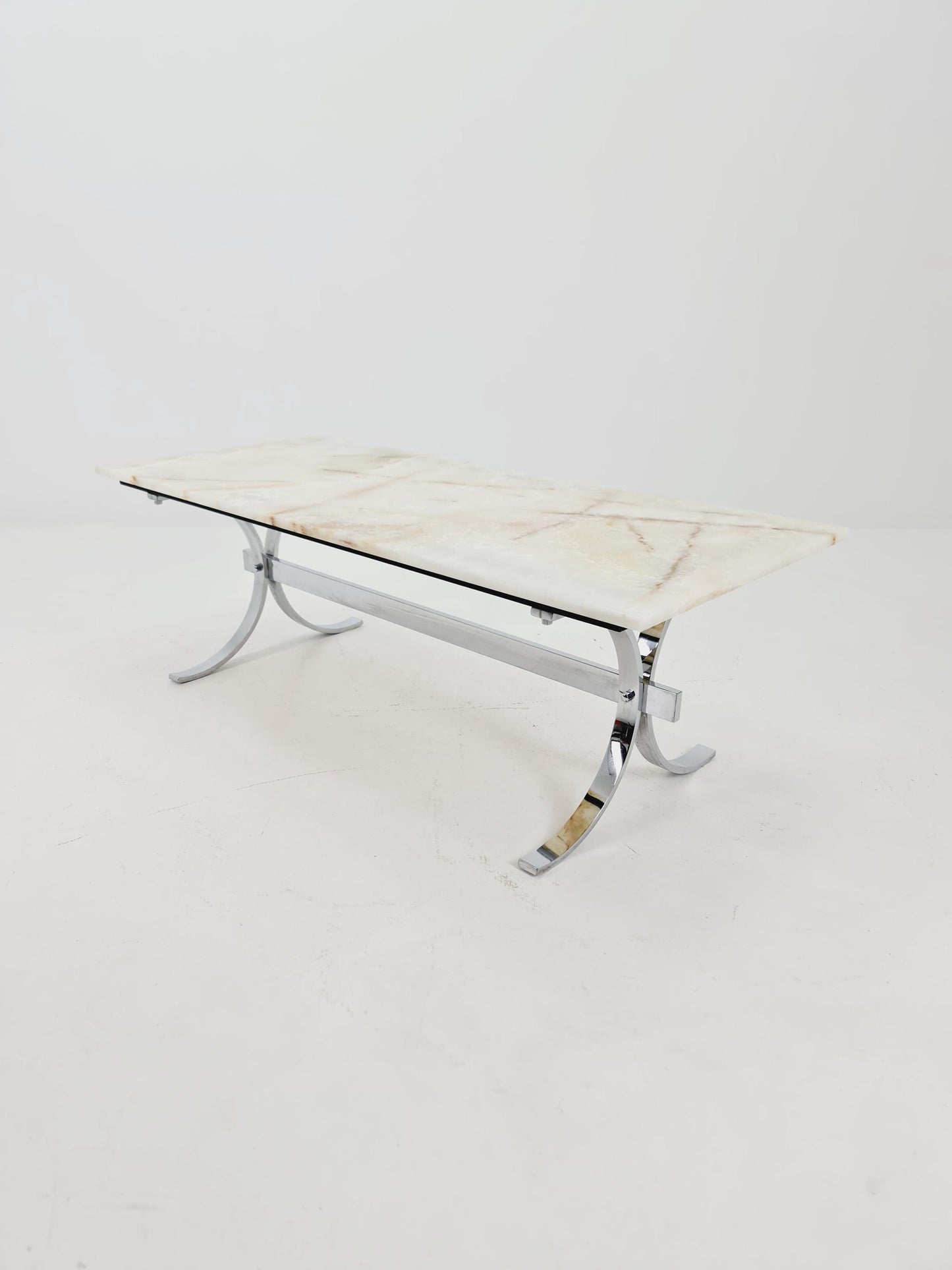 Mid-Century Modern Onyx and Chrome Coffee Table 1970s