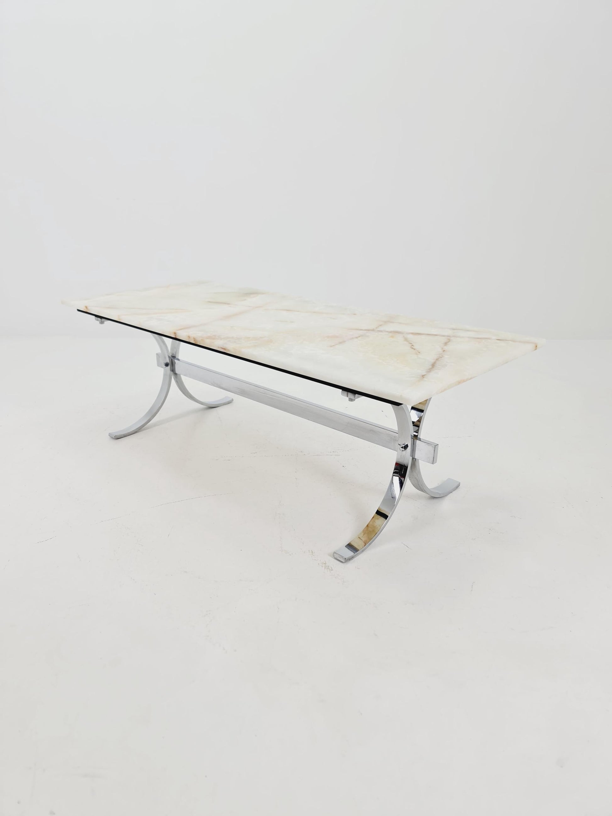 Mid-Century Modern Onyx and Chrome Coffee Table 1970s