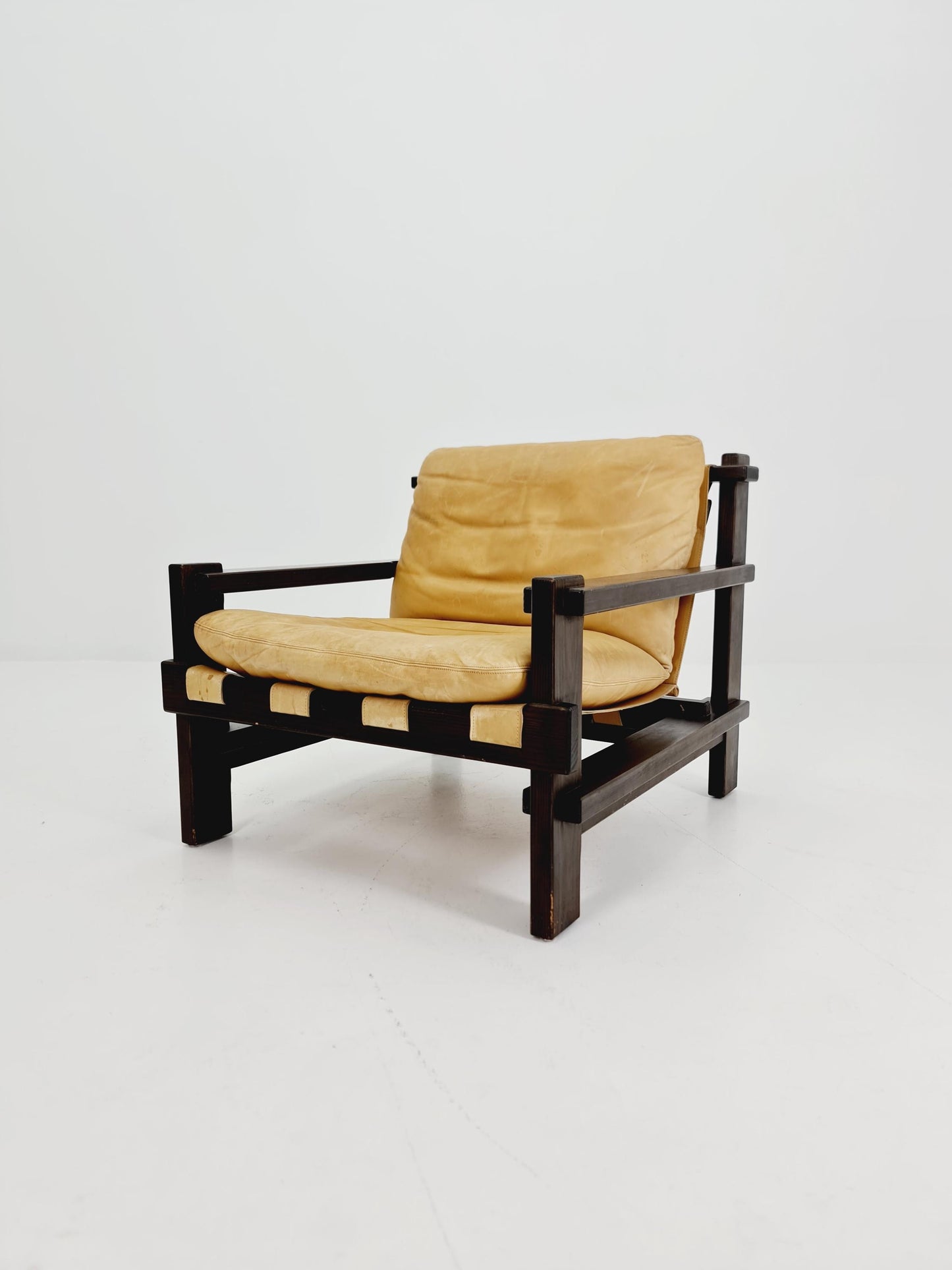 mid century armchairs in leather and wood By Straub Germany , 1960s