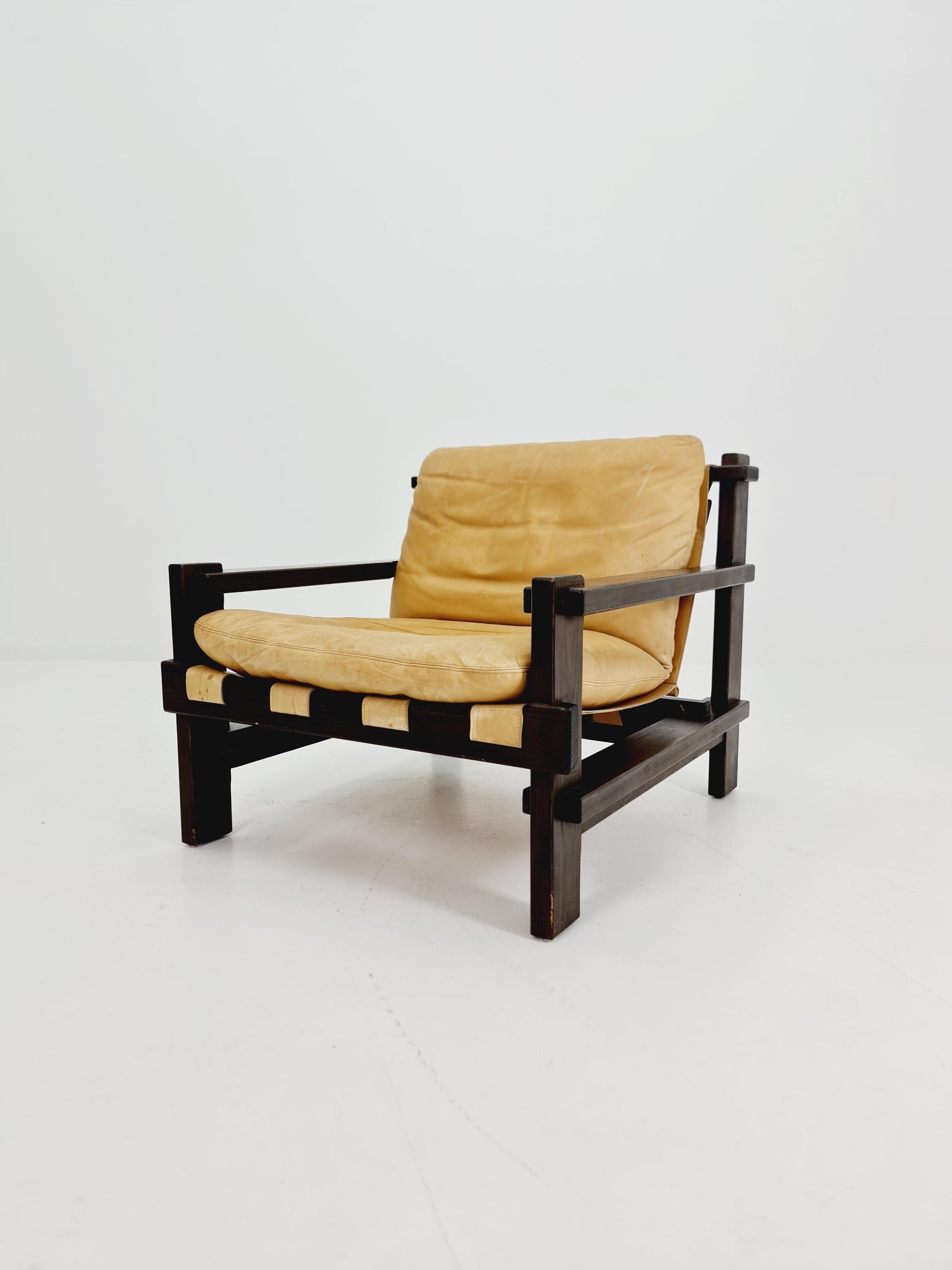 mid century armchairs in leather and wood By Straub Germany , 1960s