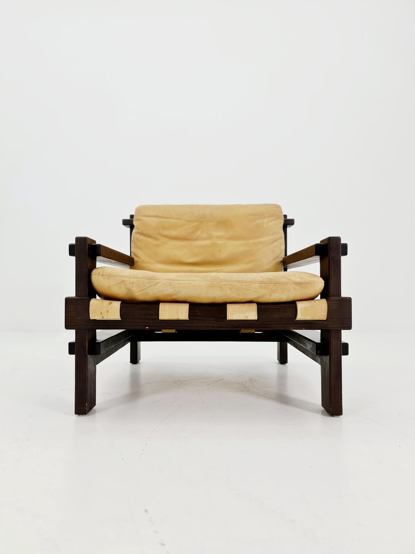 mid century armchairs in leather and wood By Straub Germany , 1960s