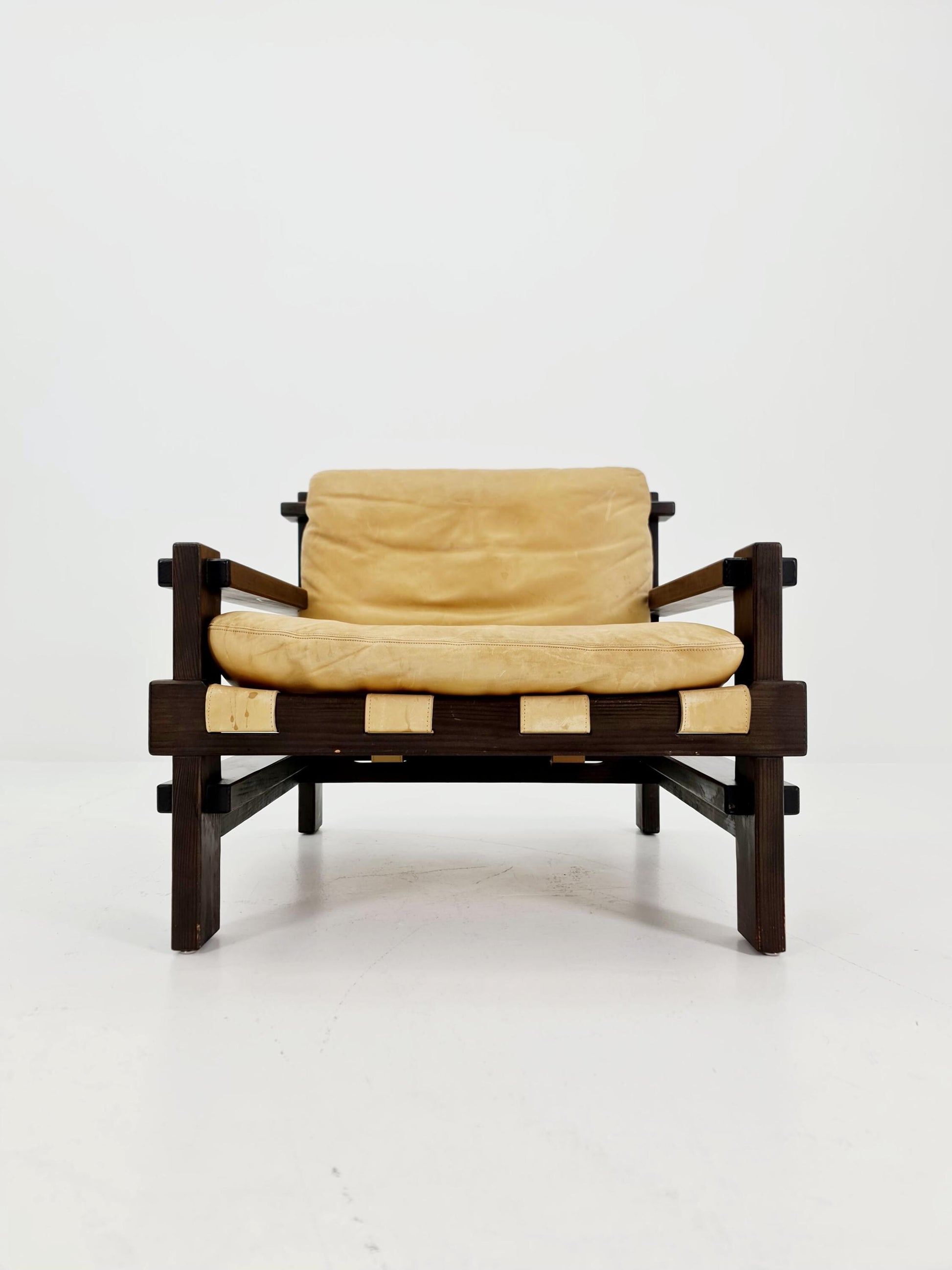 mid century armchairs in leather and wood By Straub Germany , 1960s