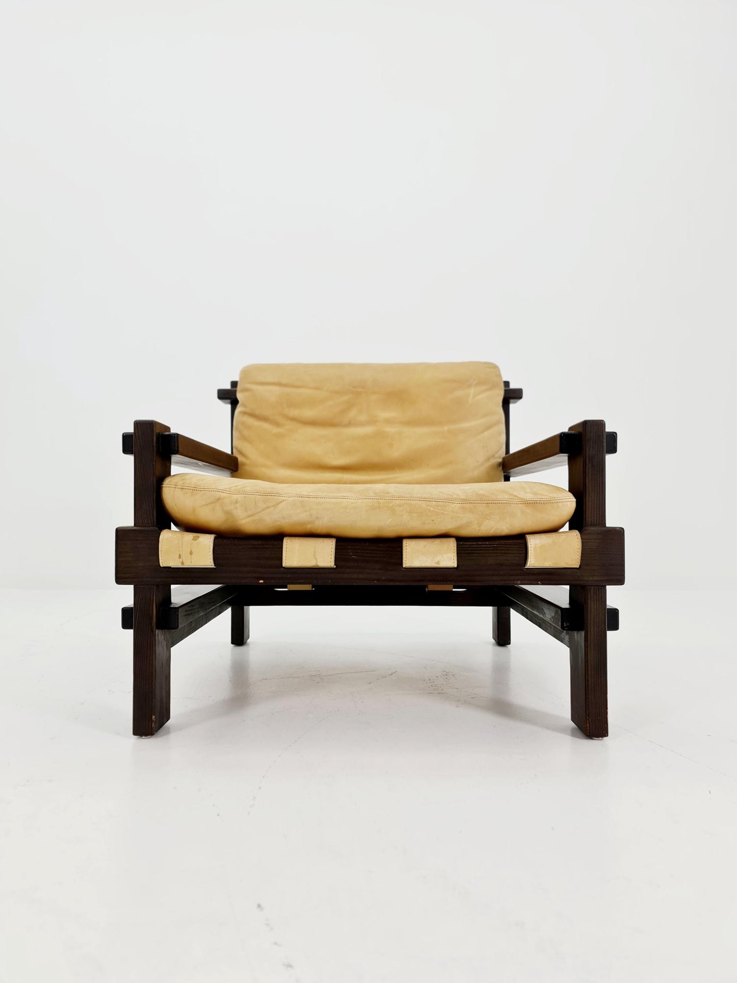 mid century armchairs in leather and wood By Straub Germany , 1960s