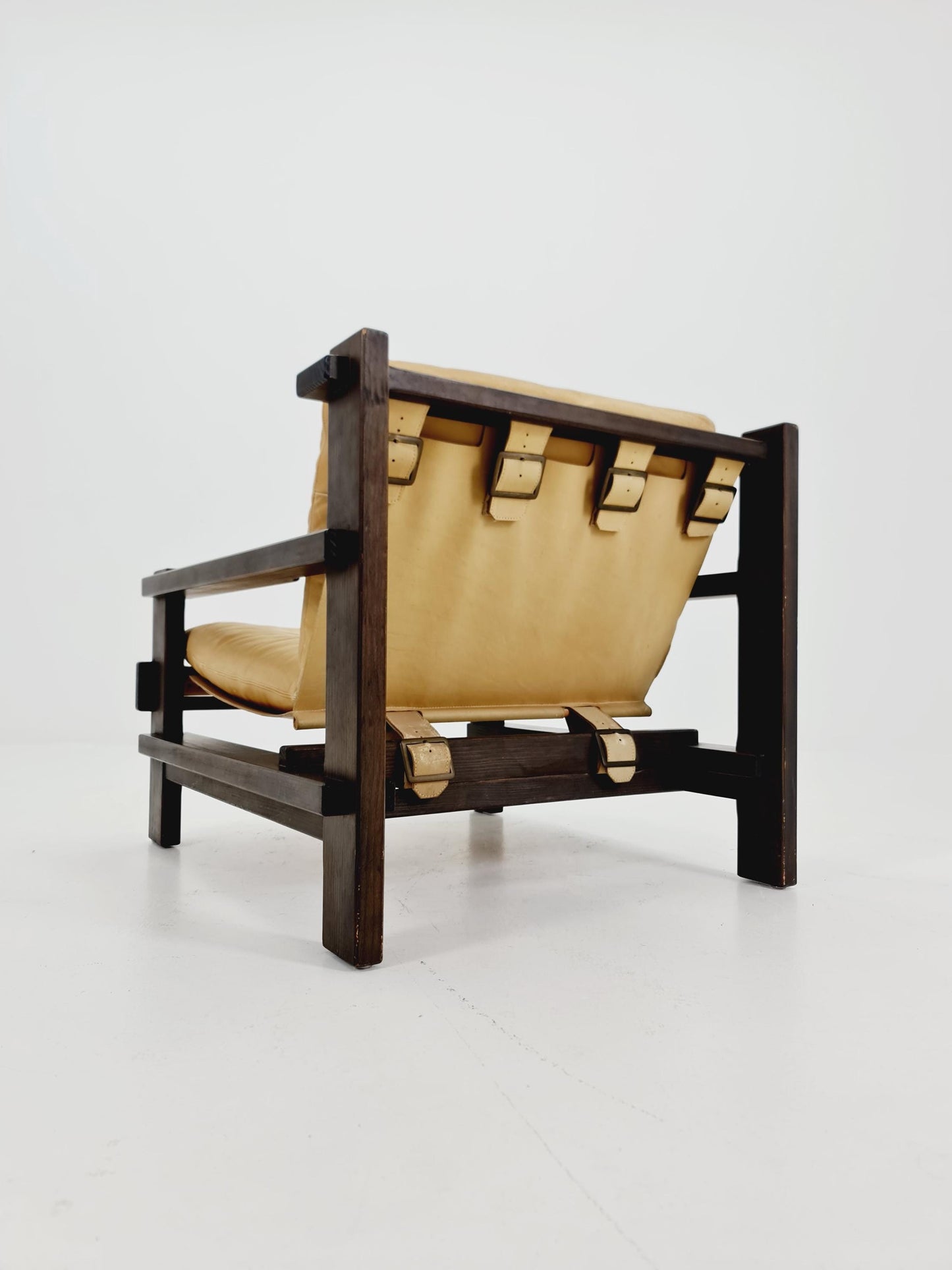 mid century armchairs in leather and wood By Straub Germany , 1960s