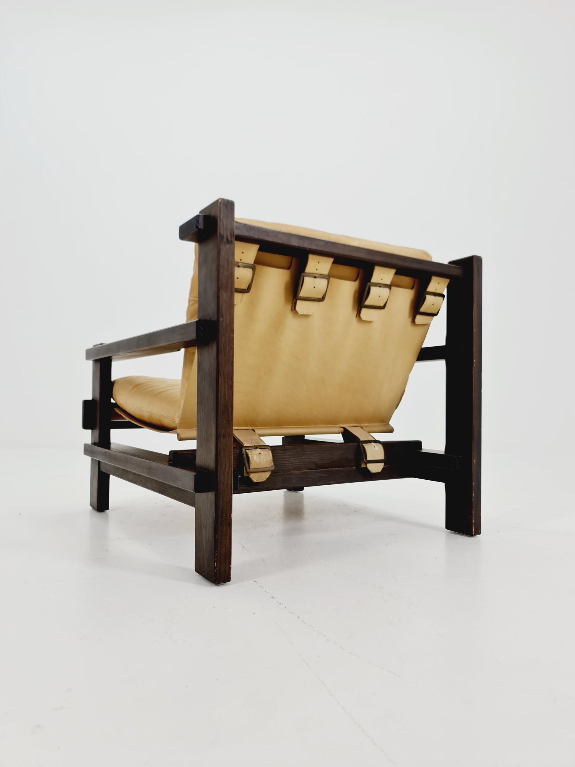 mid century armchairs in leather and wood By Straub Germany , 1960s