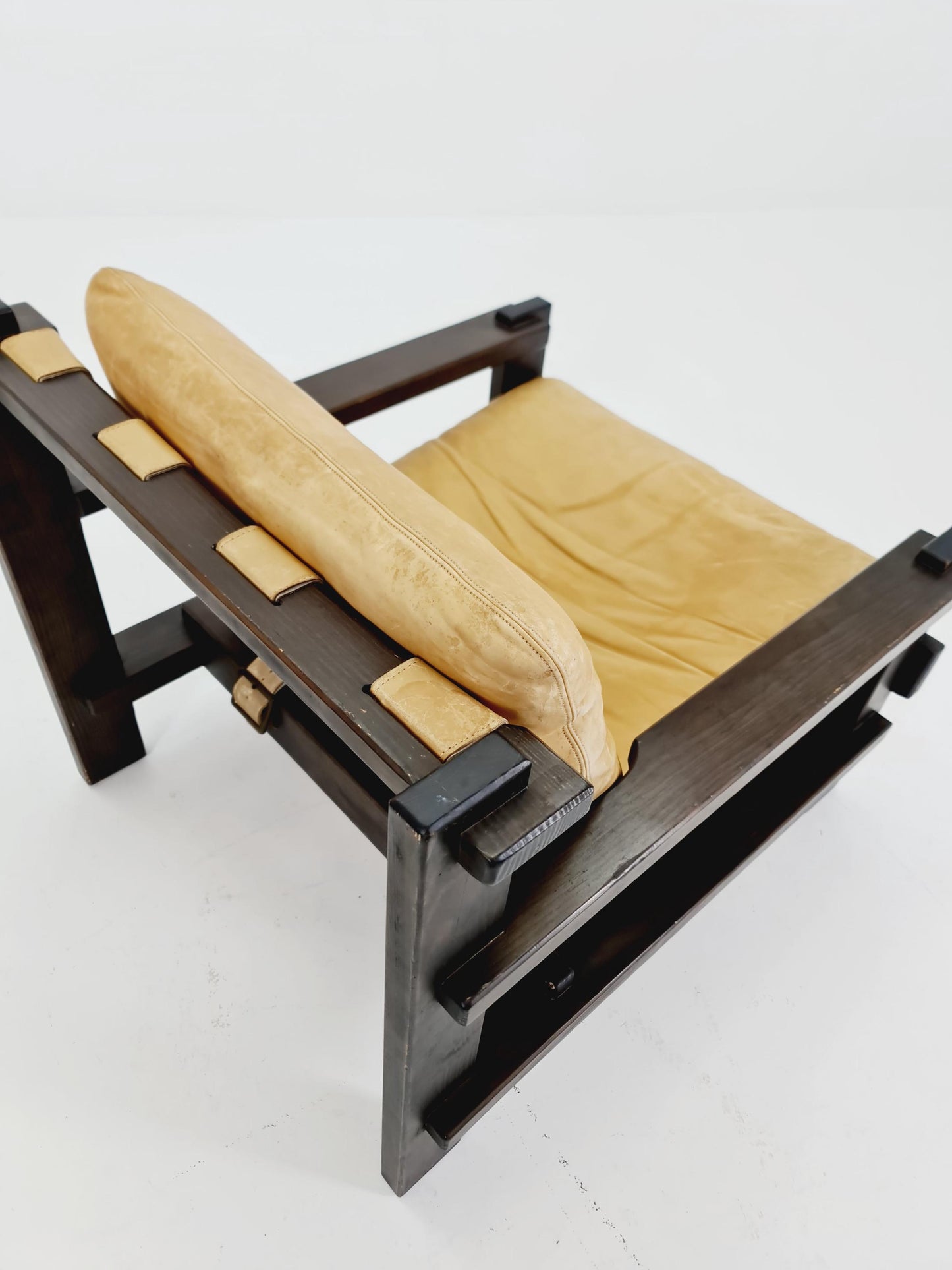 mid century armchairs in leather and wood By Straub Germany , 1960s