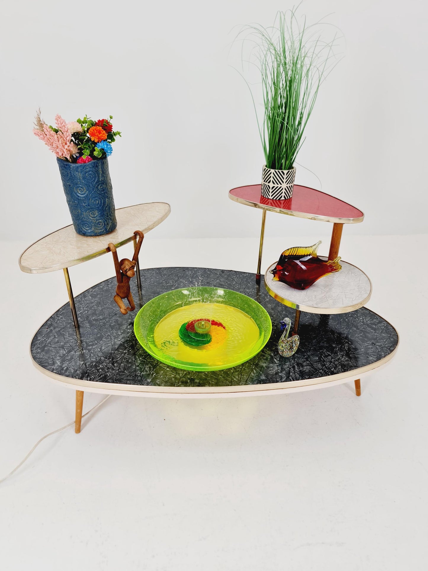 Rare Mid century Large German Plant Stand with fountain colorful Minimalist Plant Stand by Friwa west germany, 1960s