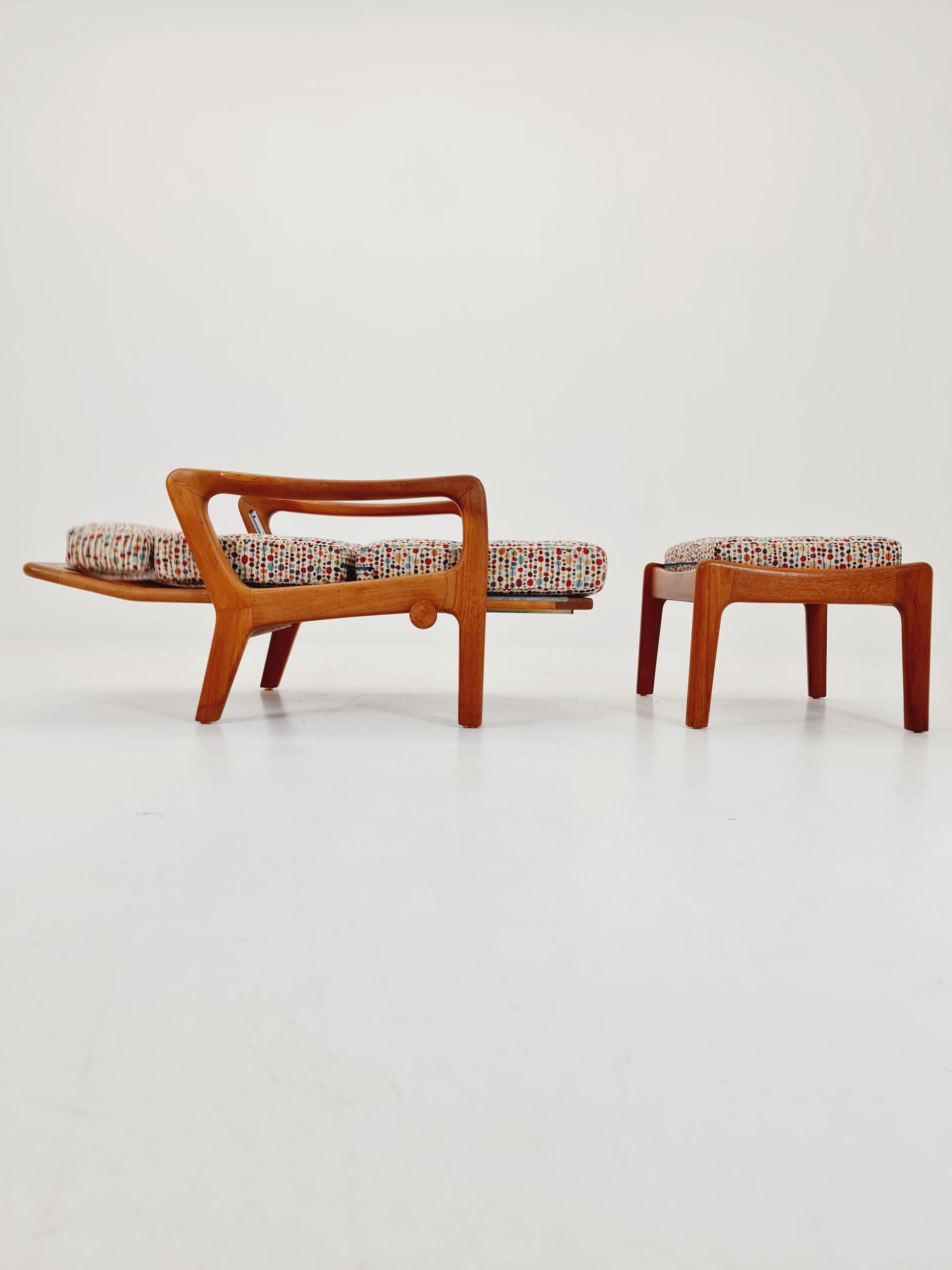 Mid-century Rare Danish Solid teak lounge chair with ottoman by Jens-Juul Christensen For JK Denmark 1960s