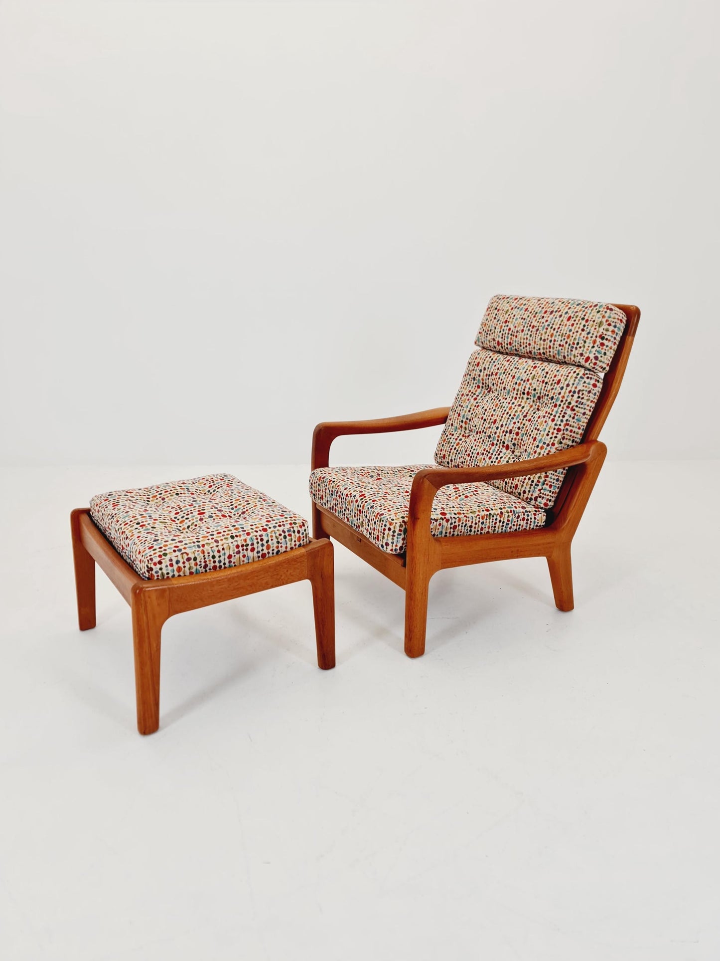 Mid-century Rare Danish Solid teak lounge chair with ottoman by Jens-Juul Christensen For JK Denmark 1960s