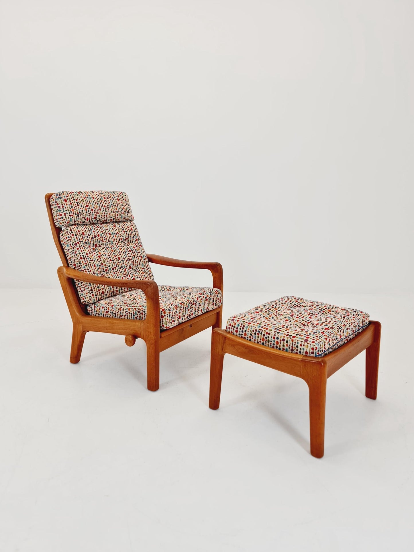 Mid-century Rare Danish Solid teak lounge chair with ottoman by Jens-Juul Christensen For JK Denmark 1960s