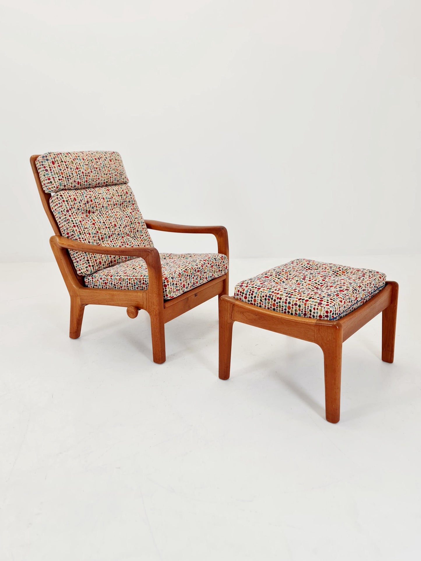Mid-century Rare Danish Solid teak lounge chair with ottoman by Jens-Juul Christensen For JK Denmark 1960s