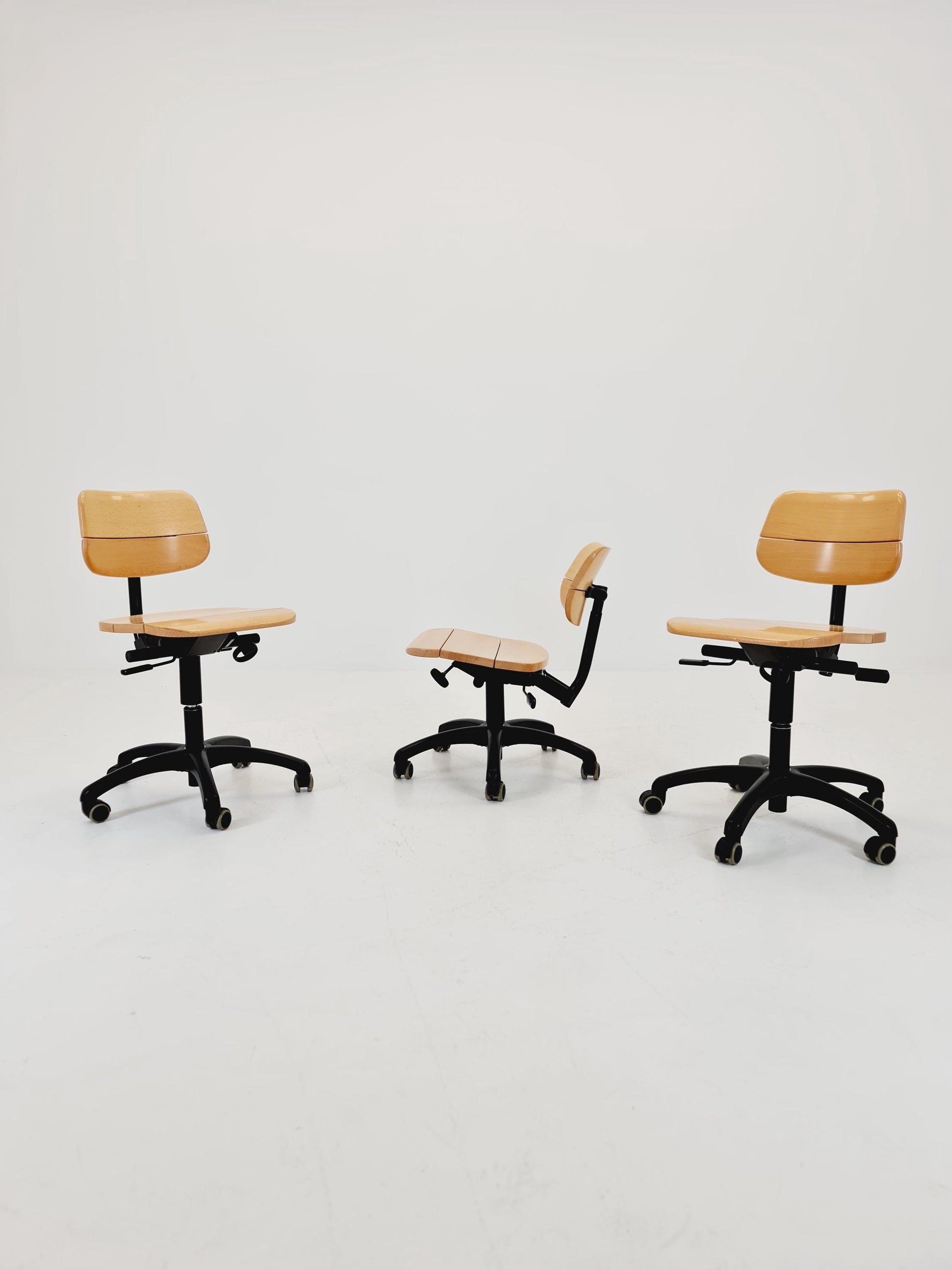 1 of 3 Bauhaus swivel office Armchair in solid wood By stollgiroflex 1990s