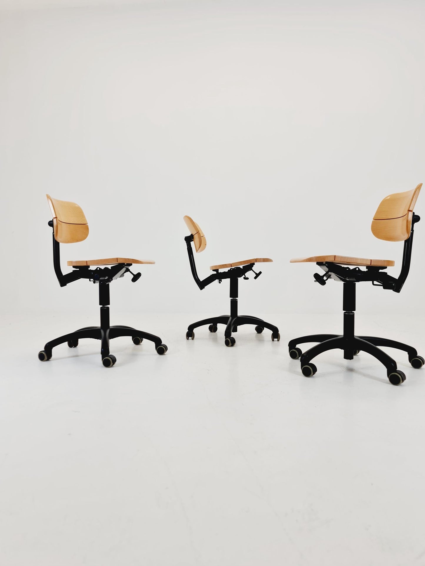1 of 3 Bauhaus swivel office Armchair in solid wood By stollgiroflex 1990s