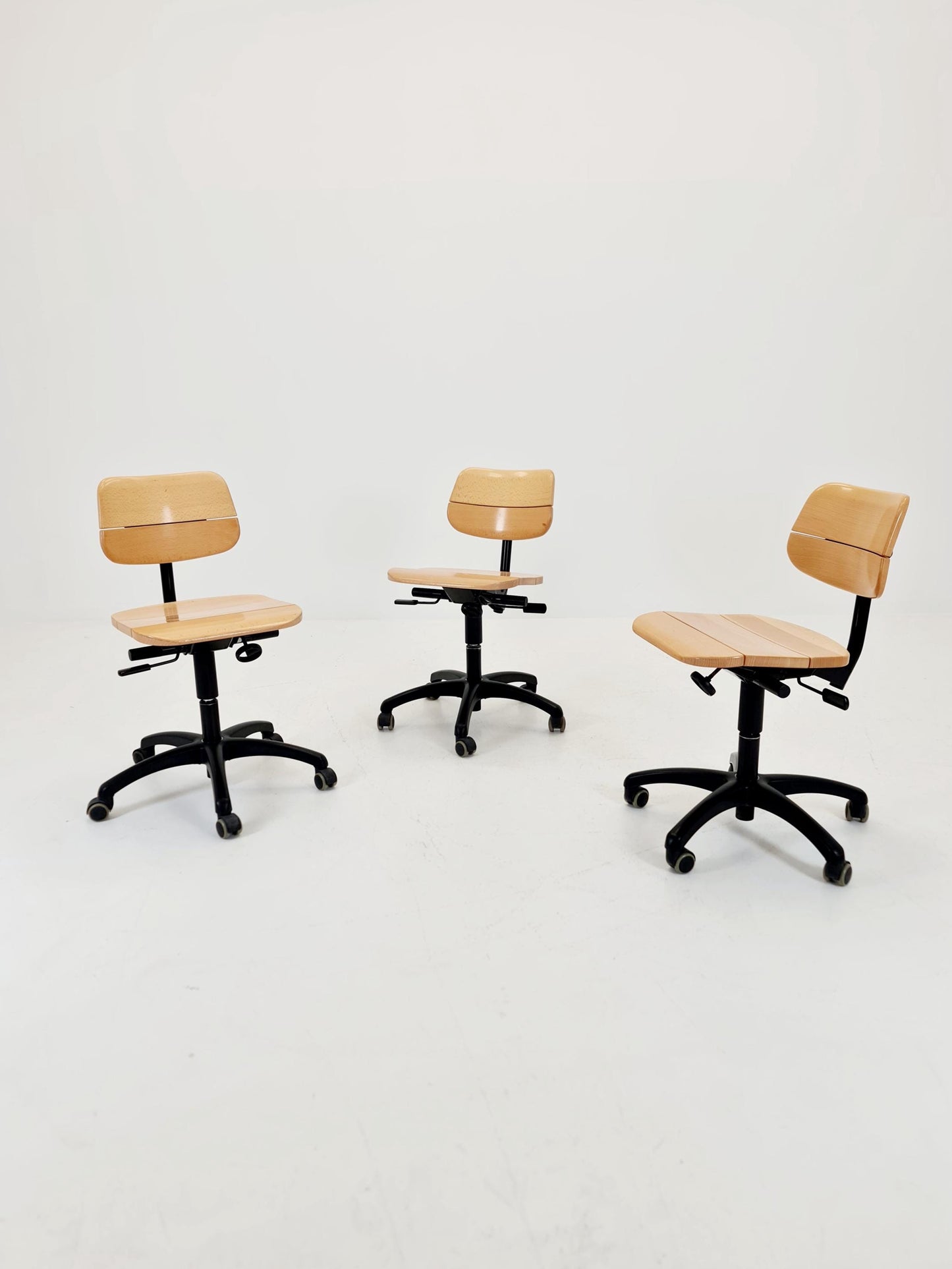 1 of 3 Bauhaus swivel office Armchair in solid wood By stollgiroflex 1990s