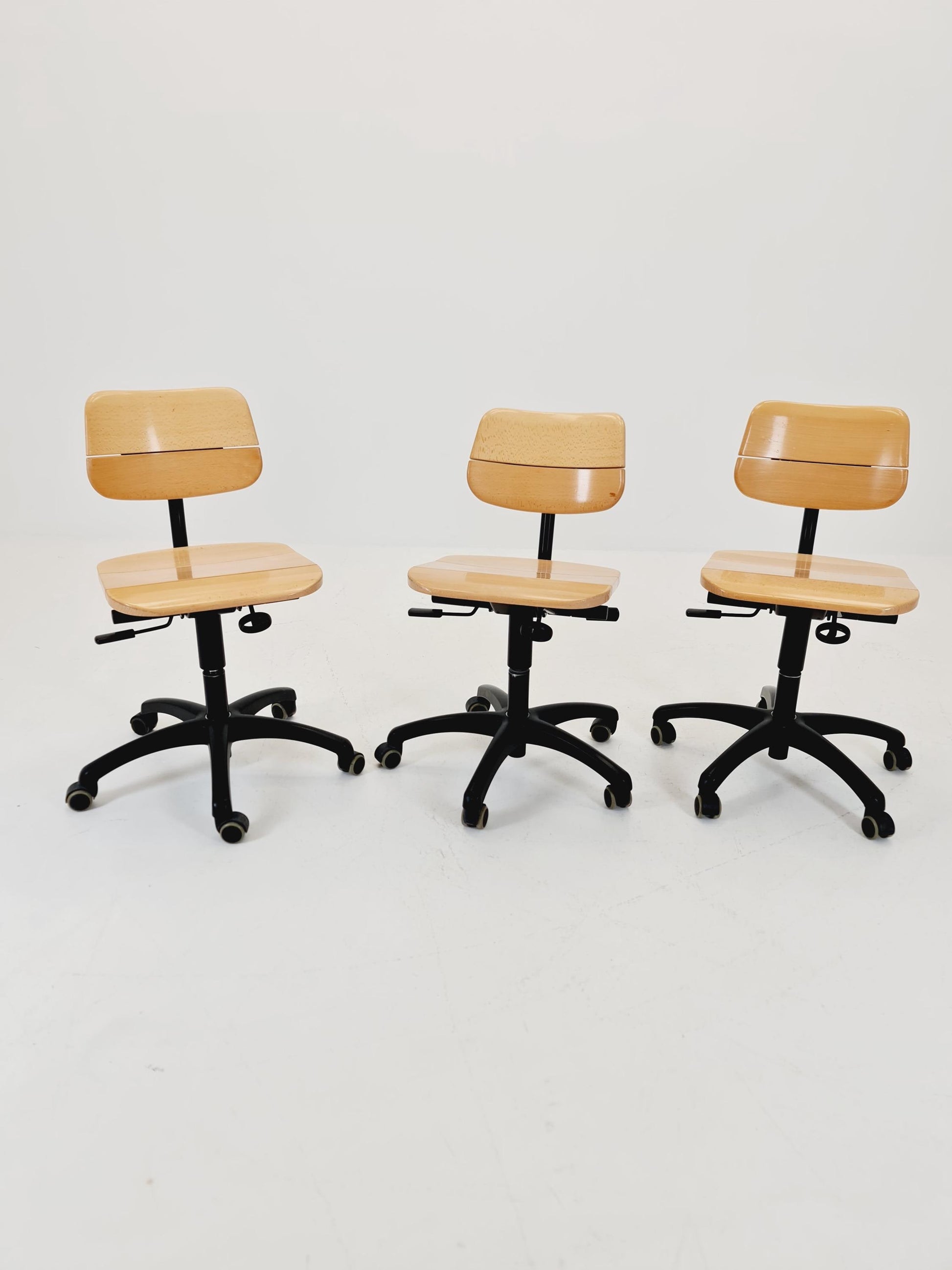1 of 3 Bauhaus swivel office Armchair in solid wood By stollgiroflex 1990s