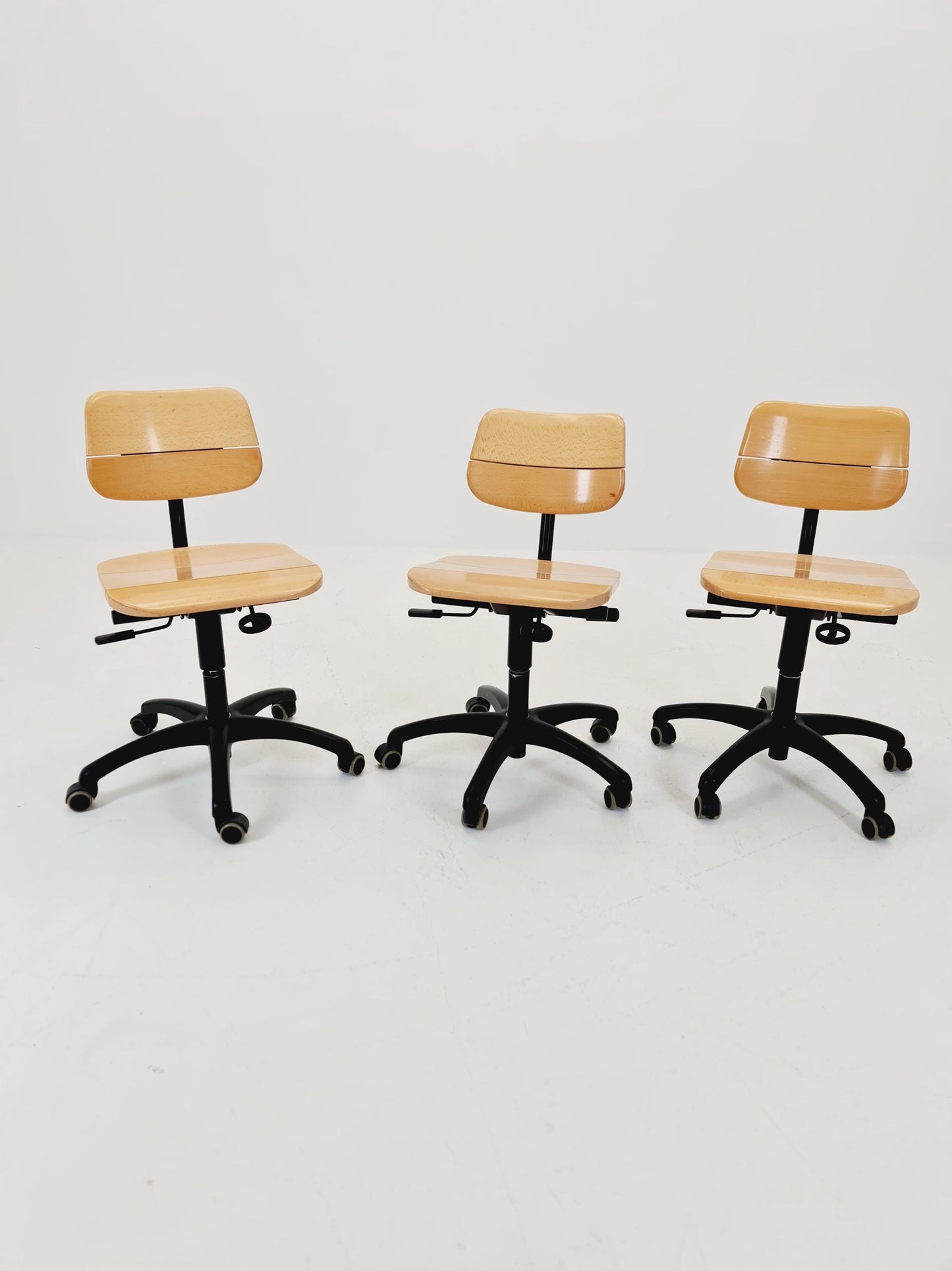 1 of 3 Bauhaus swivel office Armchair in solid wood By stollgiroflex 1990s