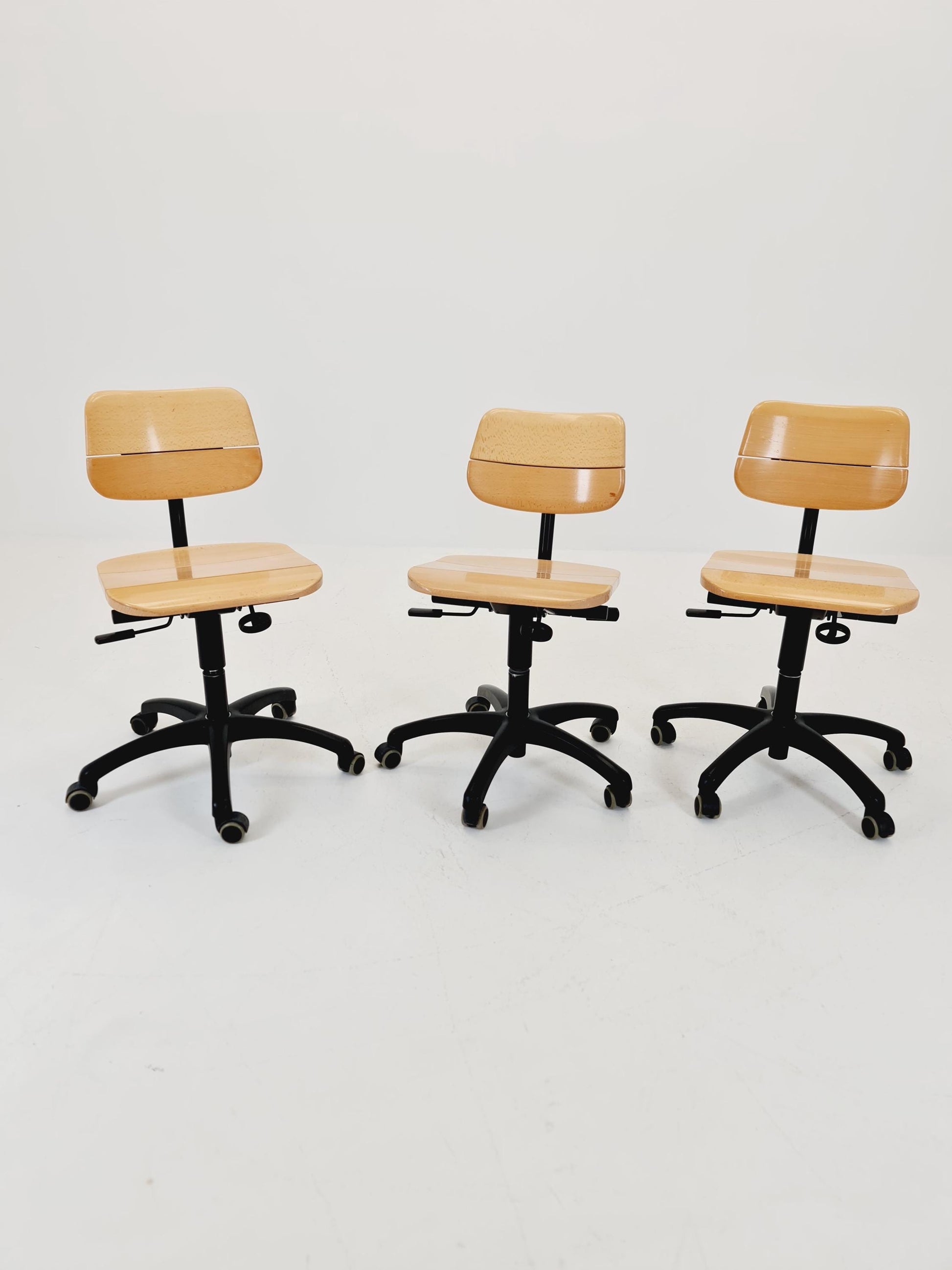 1 of 3 Bauhaus swivel office Armchair in solid wood By stollgiroflex 1990s